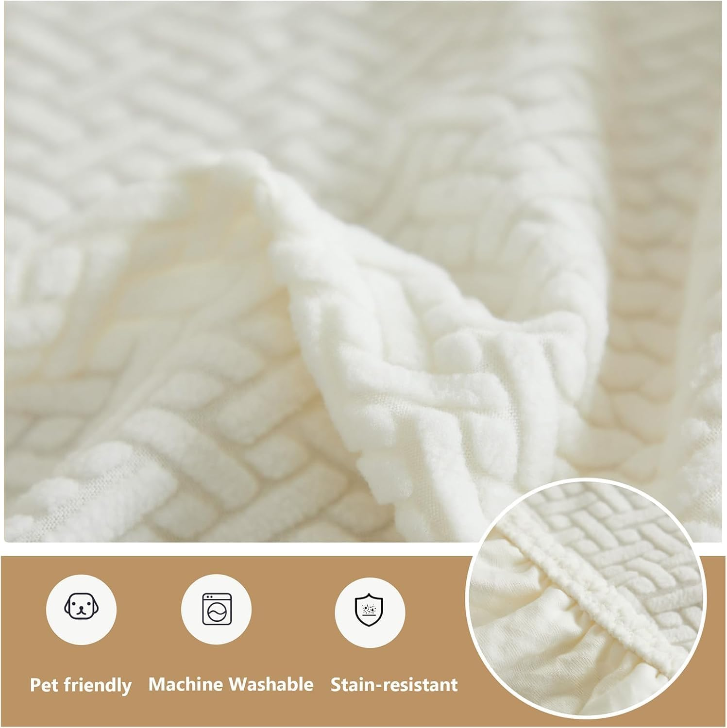 Miners2000 Magic Sofa Covers - High Stretch Universal Cushion Covers with Elastic Bottom - Anti-Slip Couch Cushion Replacement for Pets Washable (Texture-White, Back Cover L) image number 2