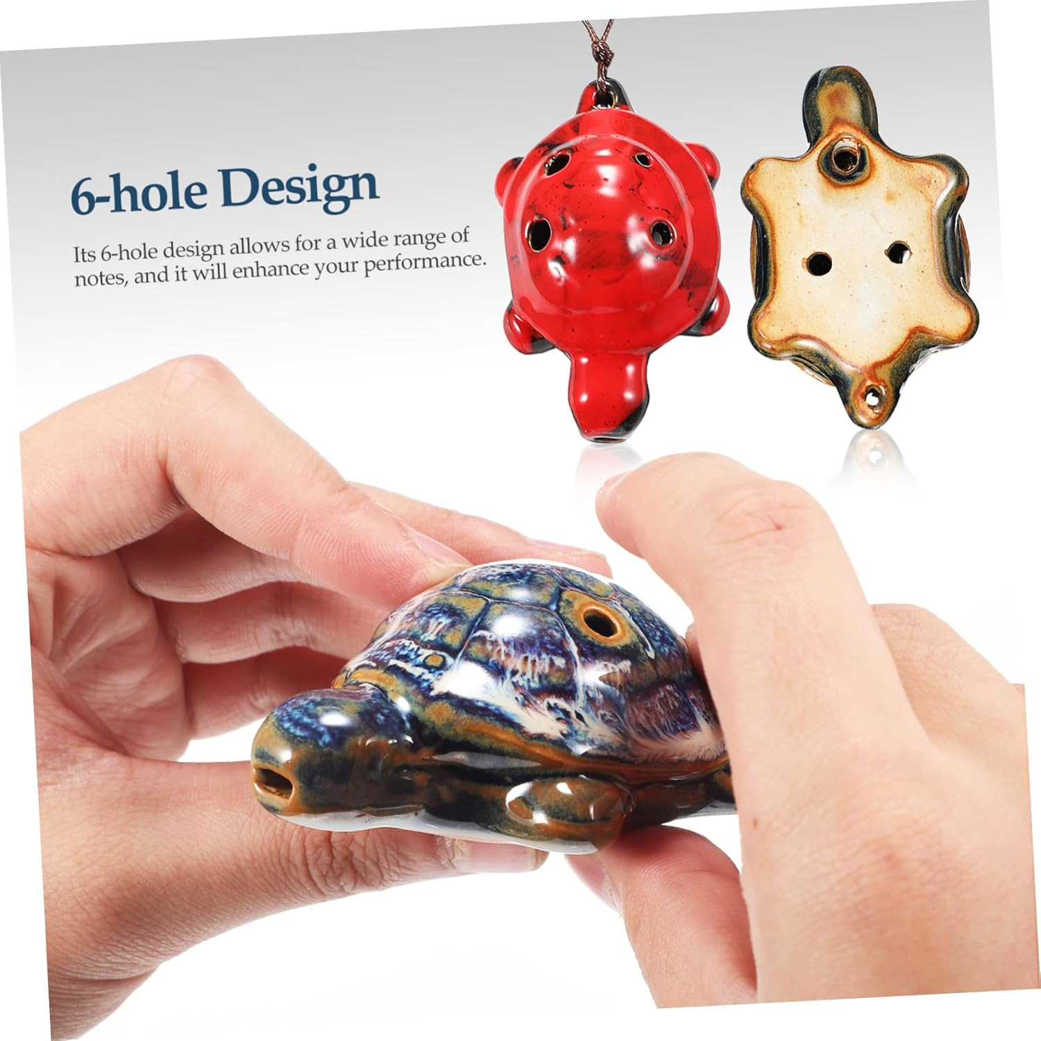 JOINPAYA 2Pcs Turtle 6 Hole Ocarina Mini Musical Instrument Wind Instruments Ocarina Bat Sound Frog Ocarina Necklace Guiro Turtle Pendant Ocarina Skincare Unique Didgeridoo White Porcelain image number 6