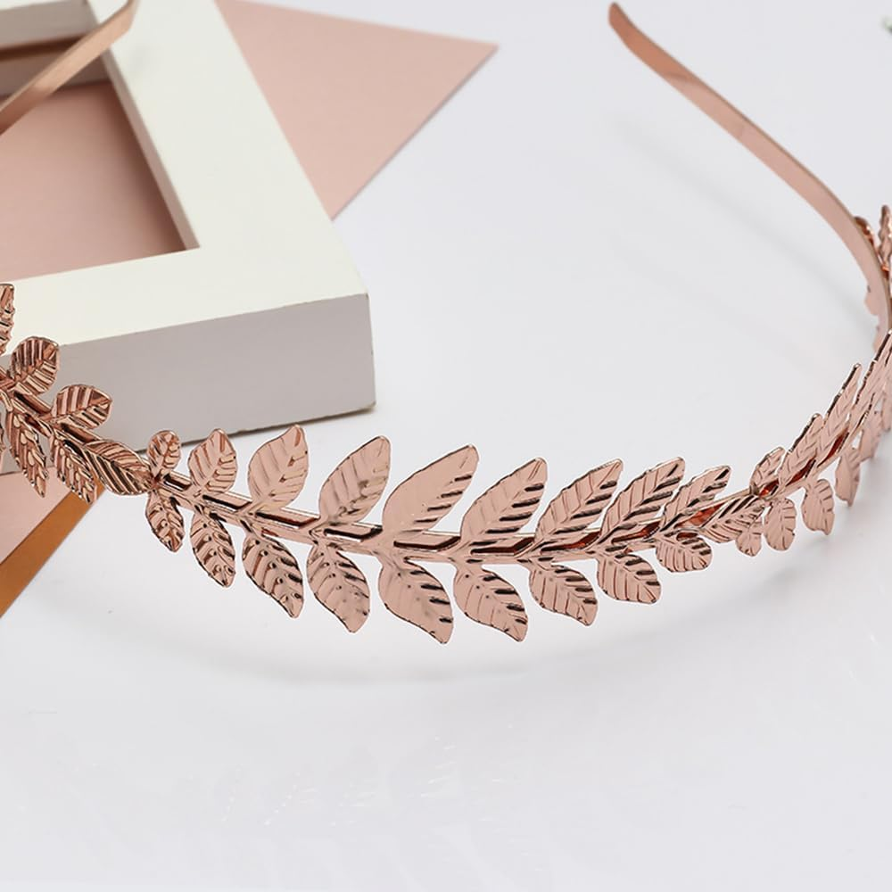 Visxcnu 1 X Women'S Hair Band, Gold Headpiece, Bride, Roman Goddess Headband, Girls Laurel Wreath, Hair Accessories, Golden Wedding, Boho Leaf Hair Crown Accessories, Rose Gold image number 5