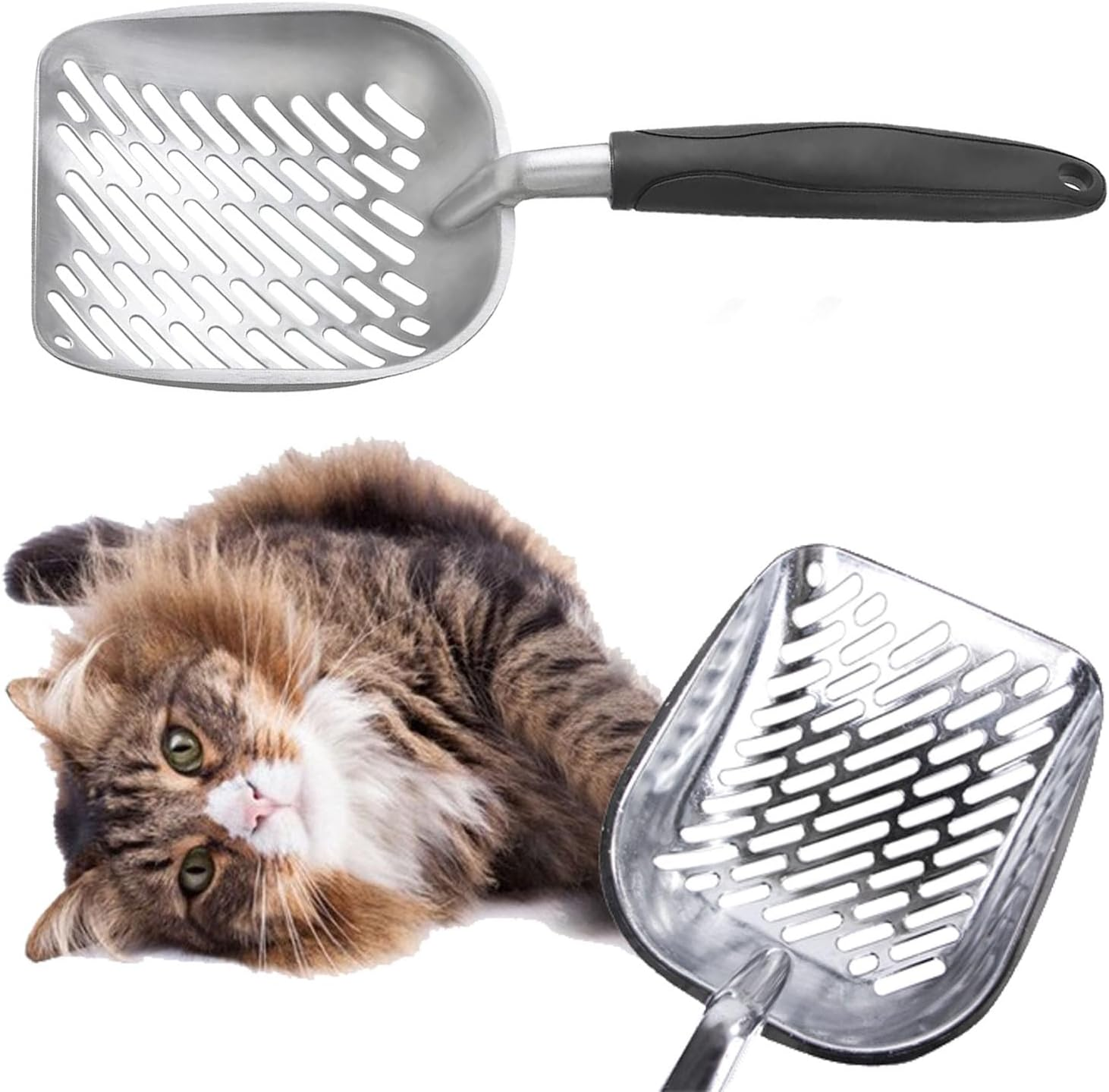 Cat Litter Scoop, Aluminum Alloy Sifter, Metal Scooper, Deep Shovel, Long Handle, Poop Sifting, Kitten Pooper Lifter, Durable Kitty Litterbox Poop Sifter, Premium Multicat Cat Litter Scoop image number 2