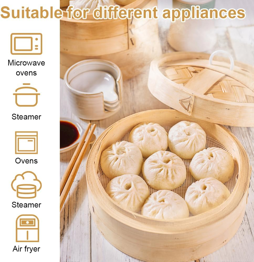 Pack of 8 Silicone Steamer Mat, 32 Cm, round Silicone Steam Mat, Non-Stick round Steamer Pad, Reusable Dumplings Mat, Silicone Steamer Net for Rolls, Dumplings, Pastries, Fruit Drying image number 2