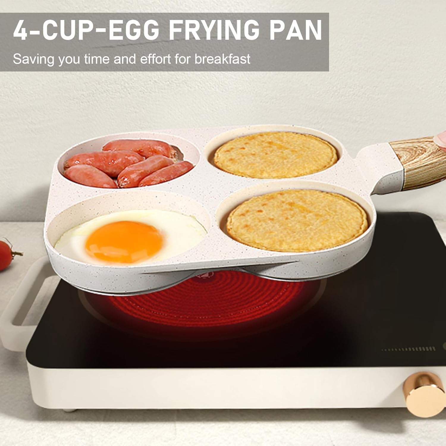 Egg Frying Pan, 4-Cup Egg Pan Nonstick, Fried Egg Pan Skillet for Breakfast, Pancake, Hamburger, Sandwiches, Suitable for Gas Stove & Induction Cookware image number 2