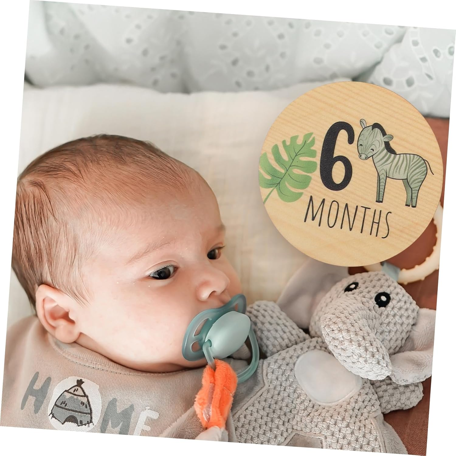 CLISPEED 7Pcs Milestone Cards Wooden Double Sided Photo Props Newborn Announcement Signs for Months Name Milestone Cards Welcome Plaque for Parents image number 3