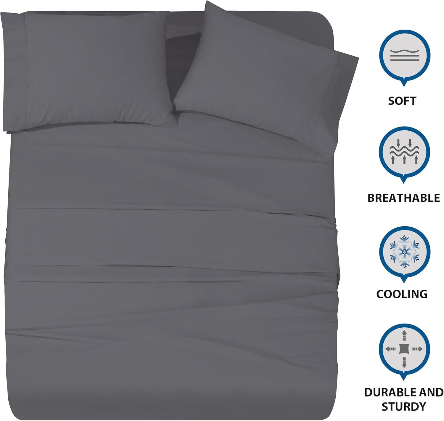 Shunjie.Home 100% Cotton Queen Bed Sheets Set - 600 Thread Count Sateen - 4 Piece Bed Sheet Set, Deep Pocket with All around Elastic, Breathable & Durable Hotel Luxury Bedding - Dark Grey image number 4