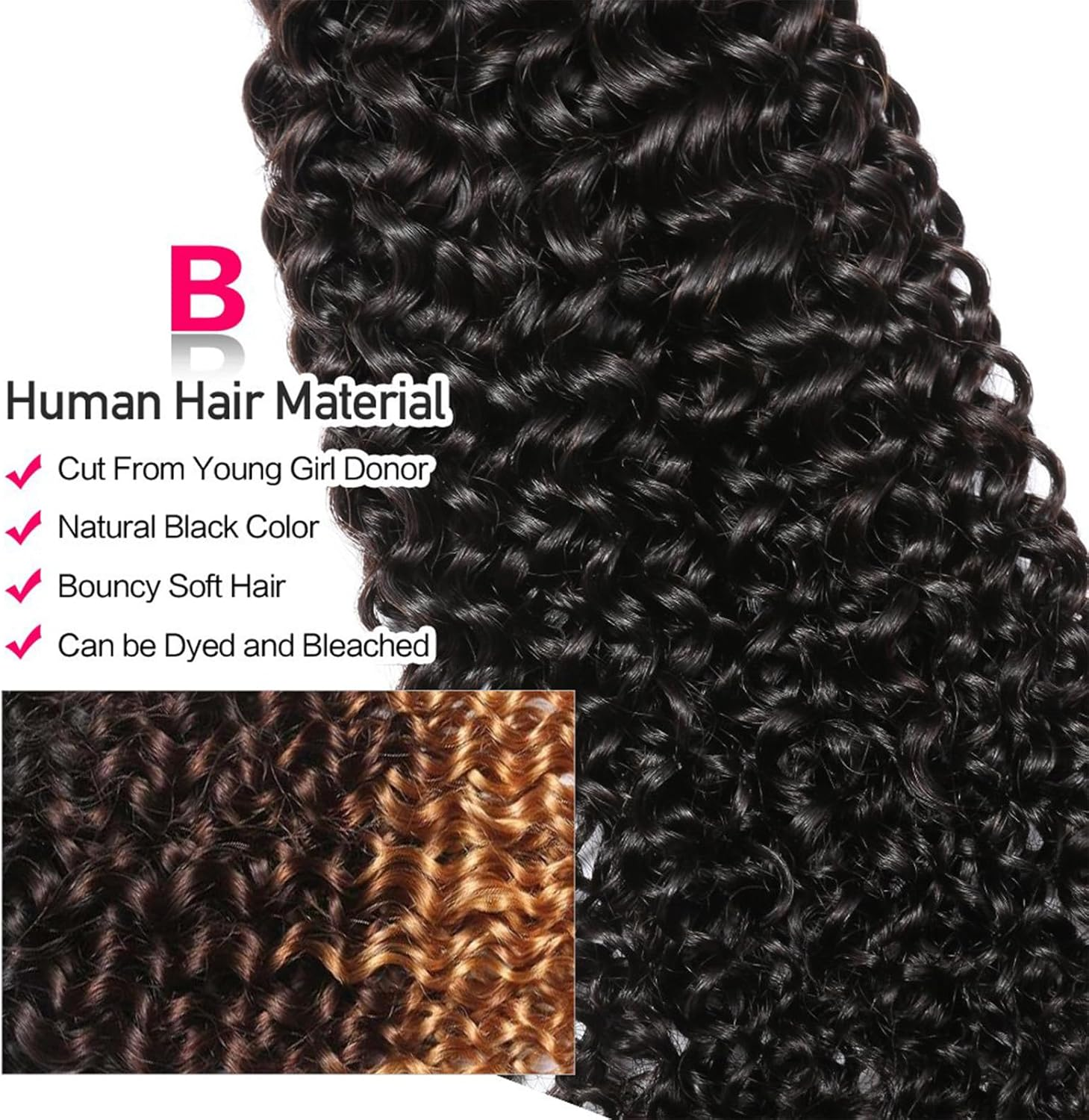 Curly Wave Bundles, Human Hair, Brazilian Curly Human Hair Bundles, 3 Bundles, Kinky Curly Human Hair, Brazilian Virgin Human Hair Bundles, 80 G/Bundle (Total 240 Grams), 12 14 16 Inches, Natural image number 2