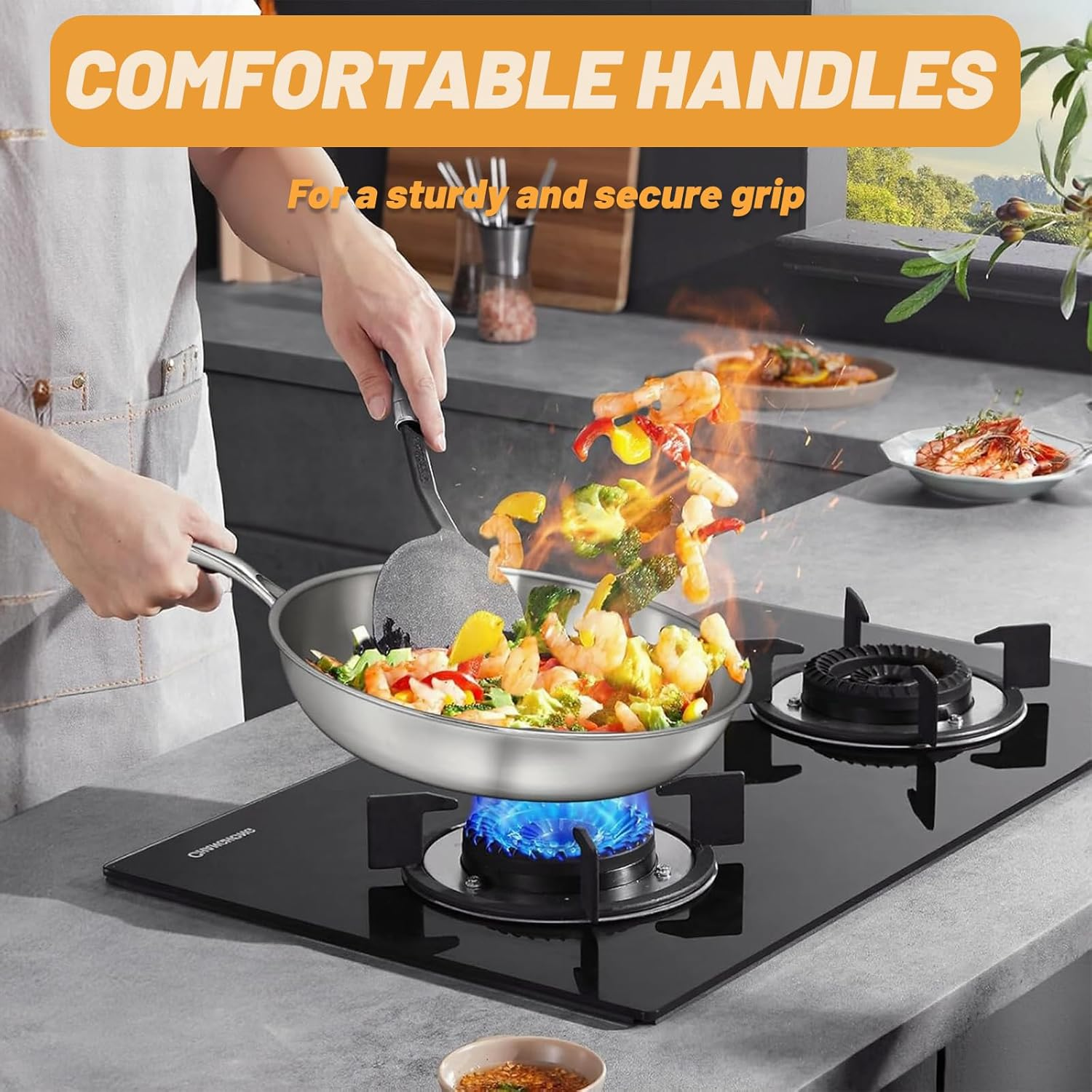 Frying Pans Stainless Steel - 24 Cm Tri-Ply Impact Frypan, Large Induction Uncoated Frying Pan, Dishwasher Safe Open Skillet with Stay-Cool Handle, Kitchen Cookware Works on All Cooktops image number 4