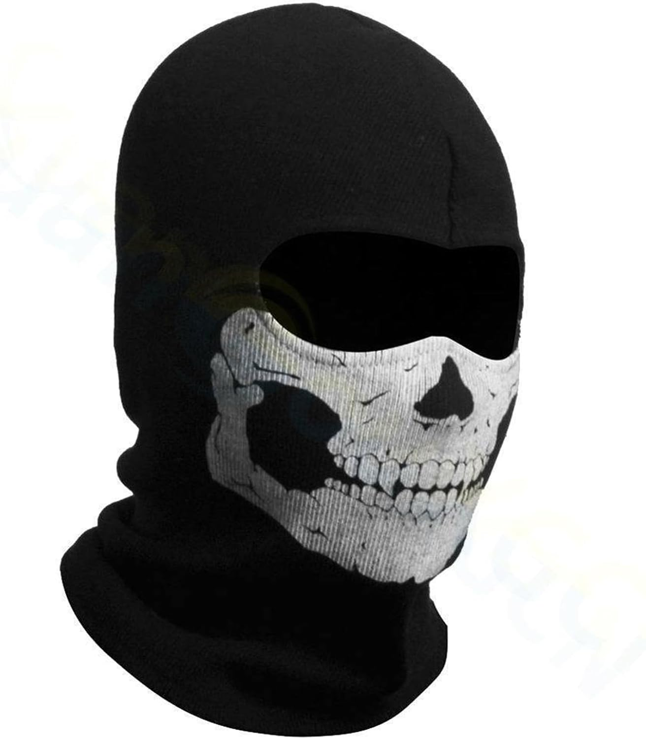 2PCS Skull Full Face Mask and Half Face Mask, Windproof Ski Balaclava, Motorcycle Tactical Balaclava Hood Black image number 4