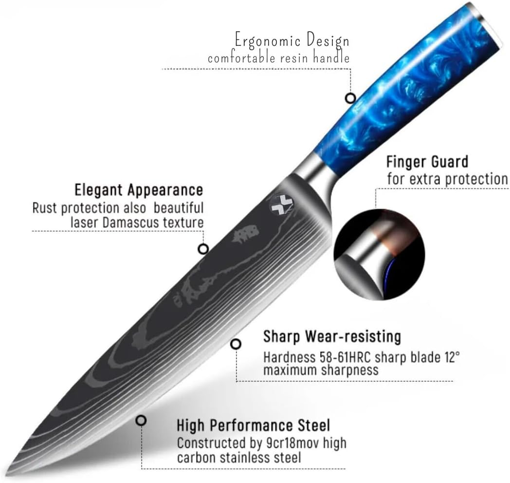 SMART PEPPER Chef Knife Kitchen Knife 8 Inch Chef'S Knife High Carbon Stainless Steel Knife with Risan Handle, Ultra Sharp, Best Choice for Home Kitchen & Restaurant image number 6