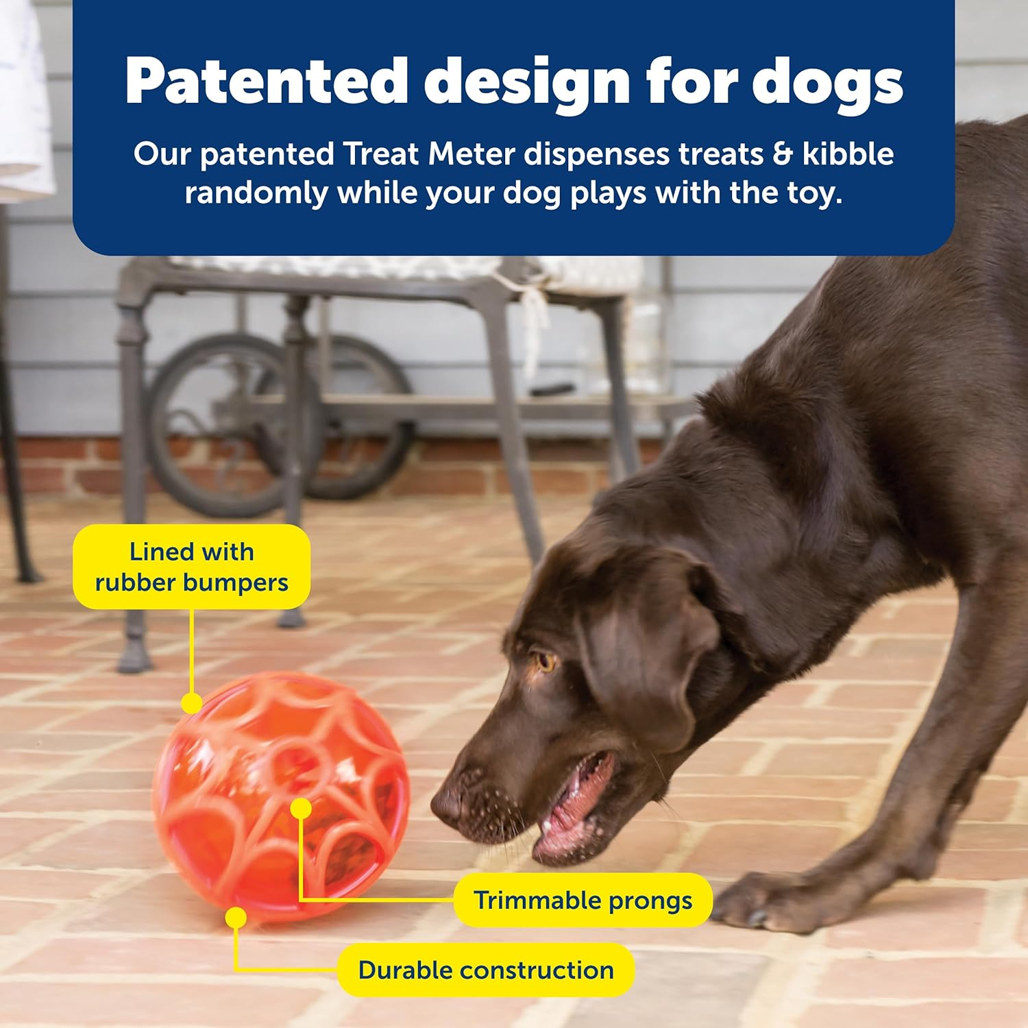 Petsafe Busy Buddy Kibble Nibble Dog Toy - Encourages Natural Instinct Feeding - Patented Treat Meter Design - Rubber Bumpers - Interactive Slow Feeder Ball - Orange - Medium/Large image number 5