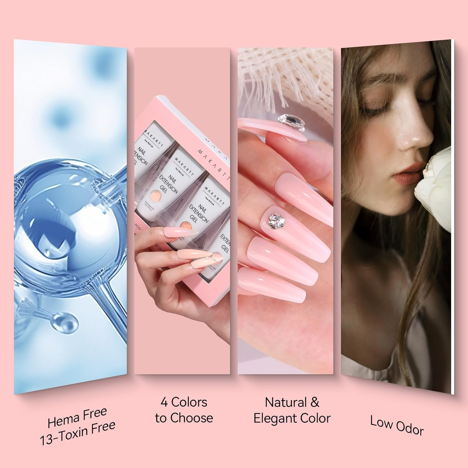 Makartt Poly Nail Gel Set: 4 Nude Pink 15ML, Strong Builder for Extension Strengthener, Long Lasting, Neutral Classic Colors French Manicure Kit Salon Supplies at Home image number 1