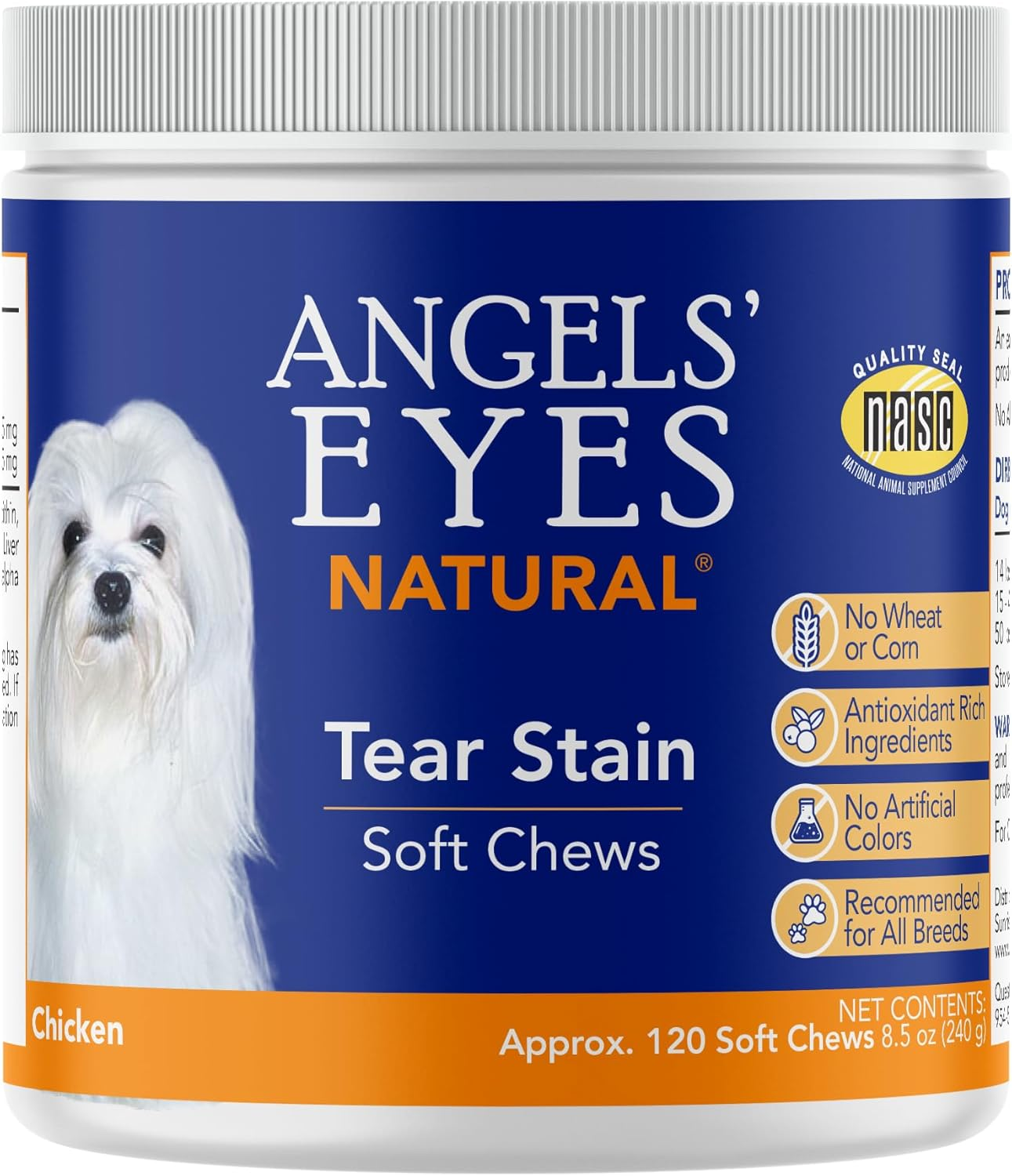 Angels&rsquo; Eyes Natural Tear Stain Prevention Soft Chews for Dogs | 120 Ct Chicken Flavor| for All Breeds | No Wheat No Corn | Daily Supplement | Proprietary Formula image number 3