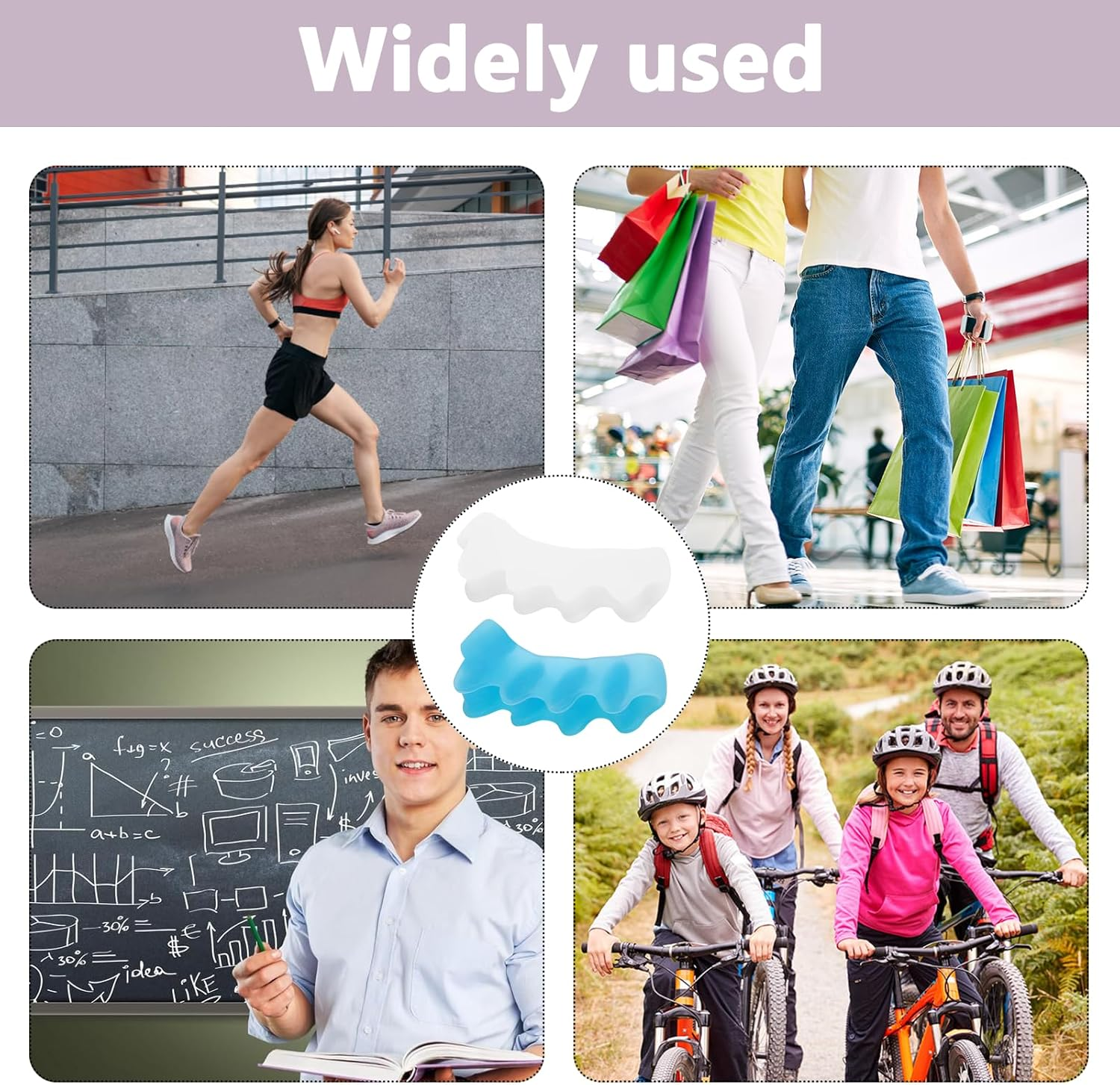 Toe Separators, 4 Pairs Soft Gel Toe Spacers, Bunion Corrector for Women and Men, Toe Splitter for Therapeutic Relief from Plantar Fasciitis, Hammer Toes, Claw Toes, Foot Pain (Blue/White) image number 1