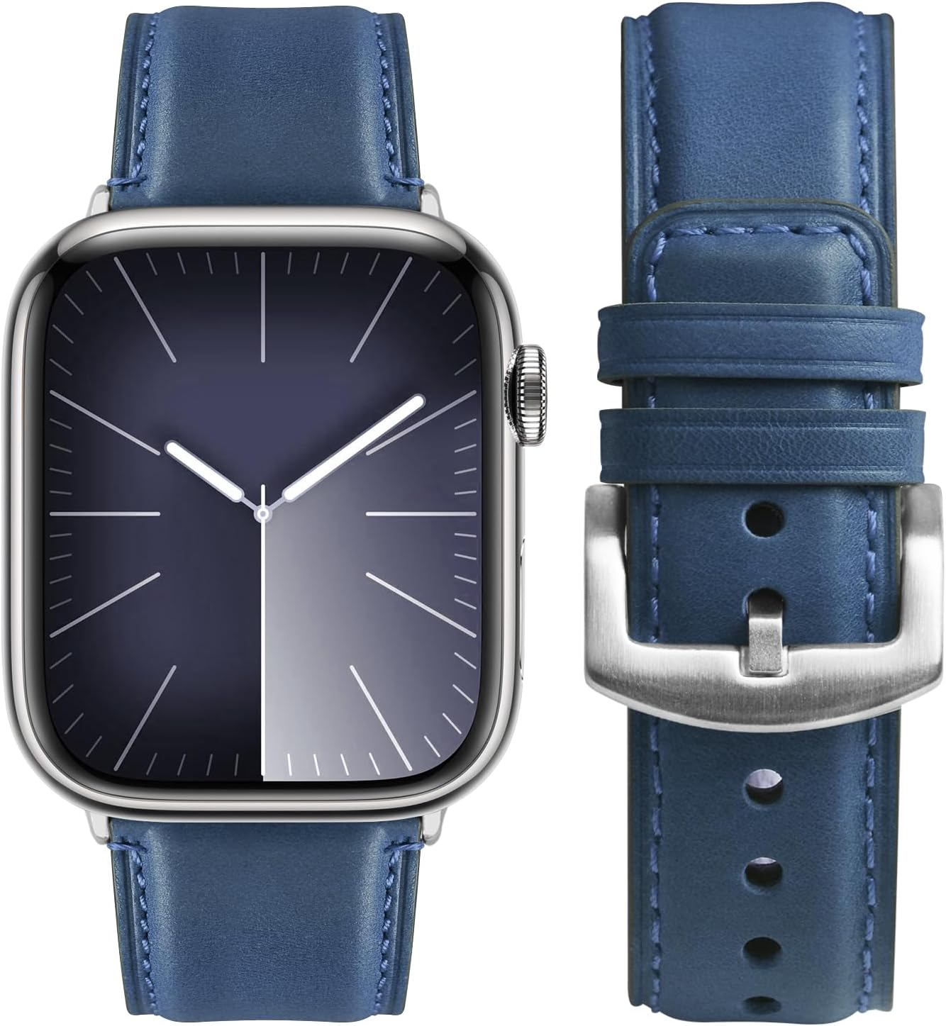 Fullmosa Real Leather Band Compatible with Apple Watch Band 49Mm 46Mm 45Mm 44Mm 42Mm,Yola Leather Apple Watch Strap for Iwatch Ultra SE Series 11/10/9/8/7/6/5/4/3/2/1 Men Women, Light Brown+Silver