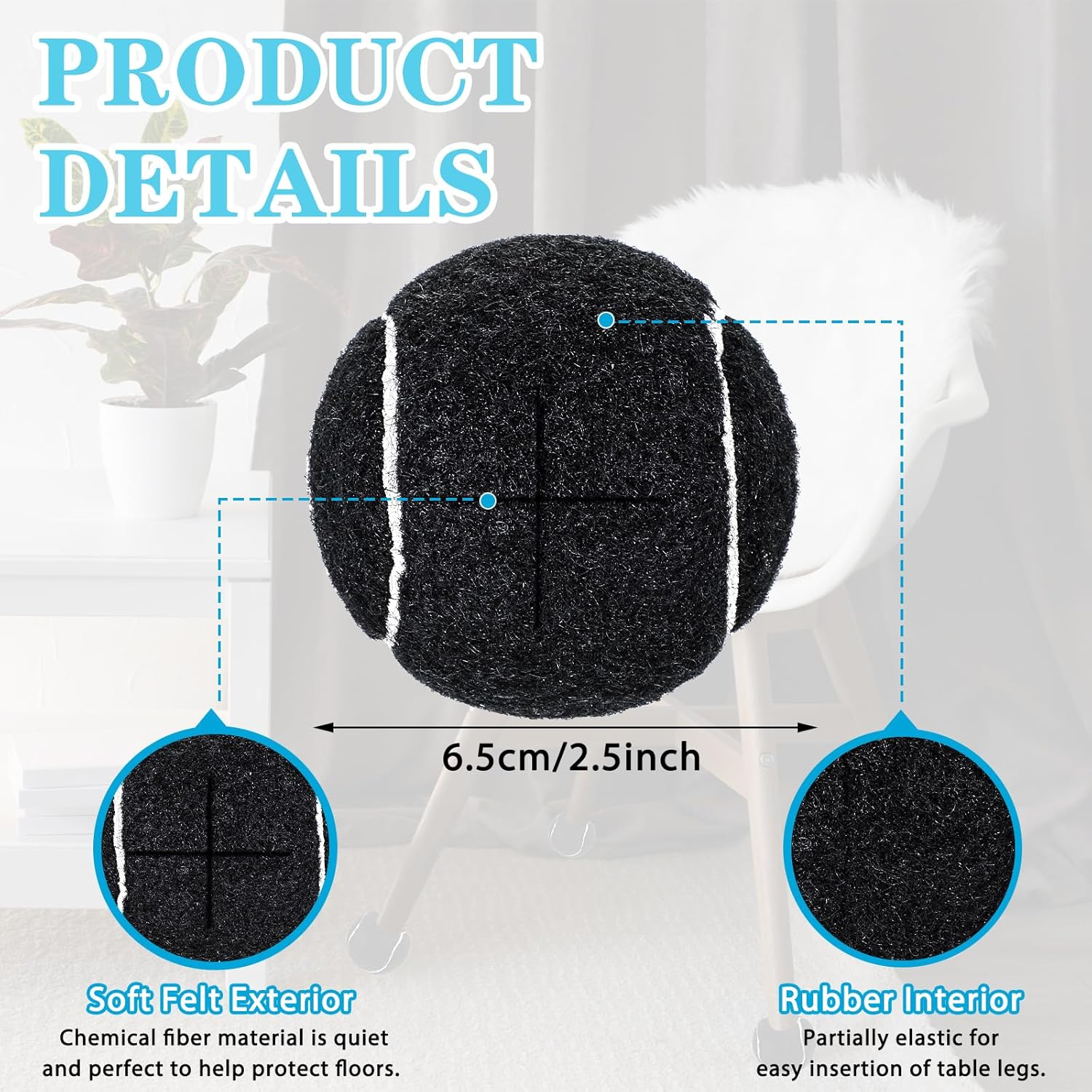 20 Pcs Precut Tennis Balls for Chairs, Non-Slip Tennis Balls for Furniture Legs, Tennis Ball Chairs Foot Covers Floor Protection Precut Tennis Balls for Furniture Legs and Floor Protection (Black) image number 1