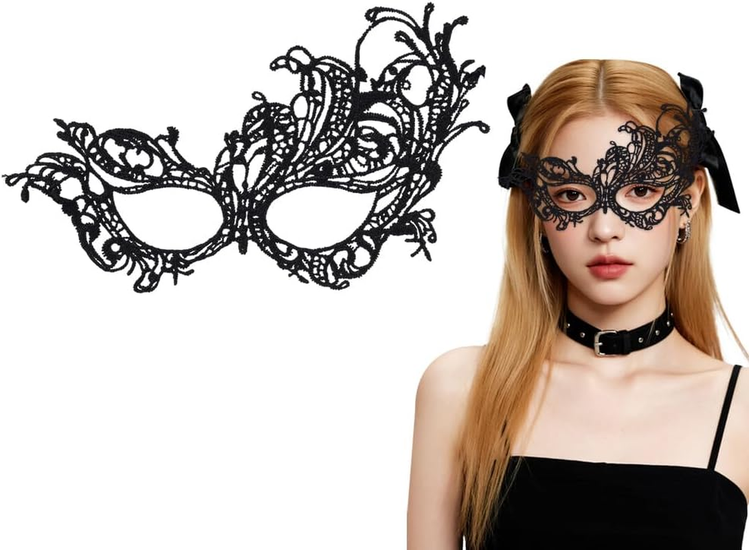 Gothic Black Masquerade Party Lace Mask for Women Cosplay Party Prom Dress Eyemasks for Halloween Costumes Accessories image number 1