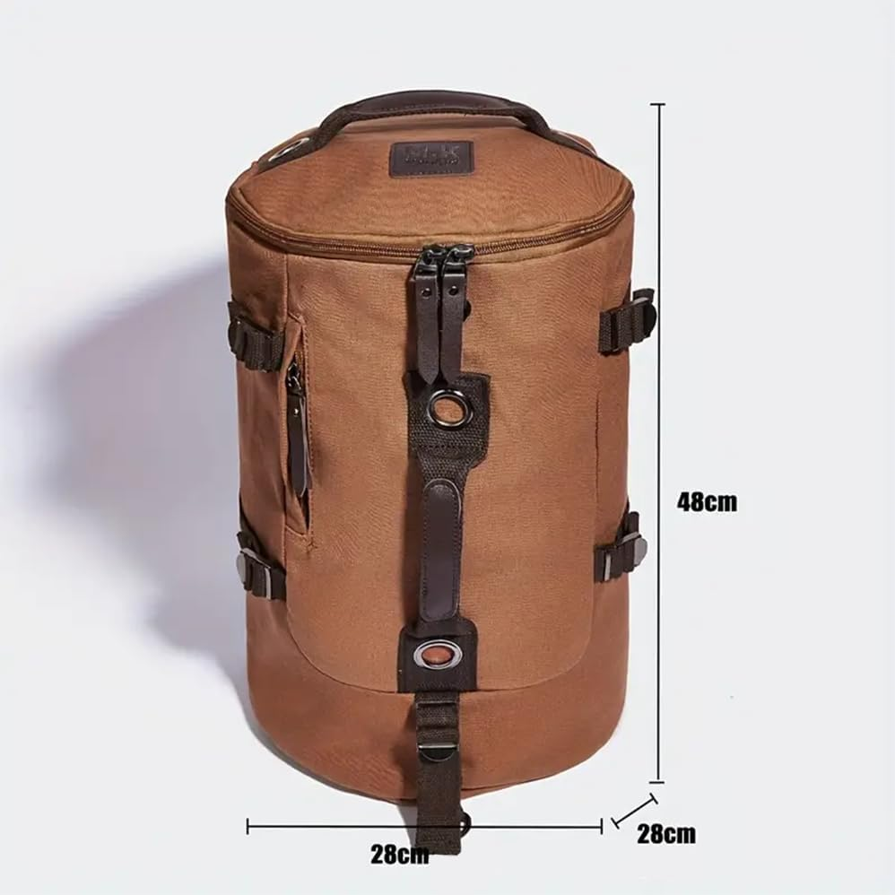 Betterlinewj Retro Canvas Backpack, Outdoor Sports Shoulder Bag, Leisure Travel round Bucket Luggage Bag, Convertible Travel Luggage Bag image number 4