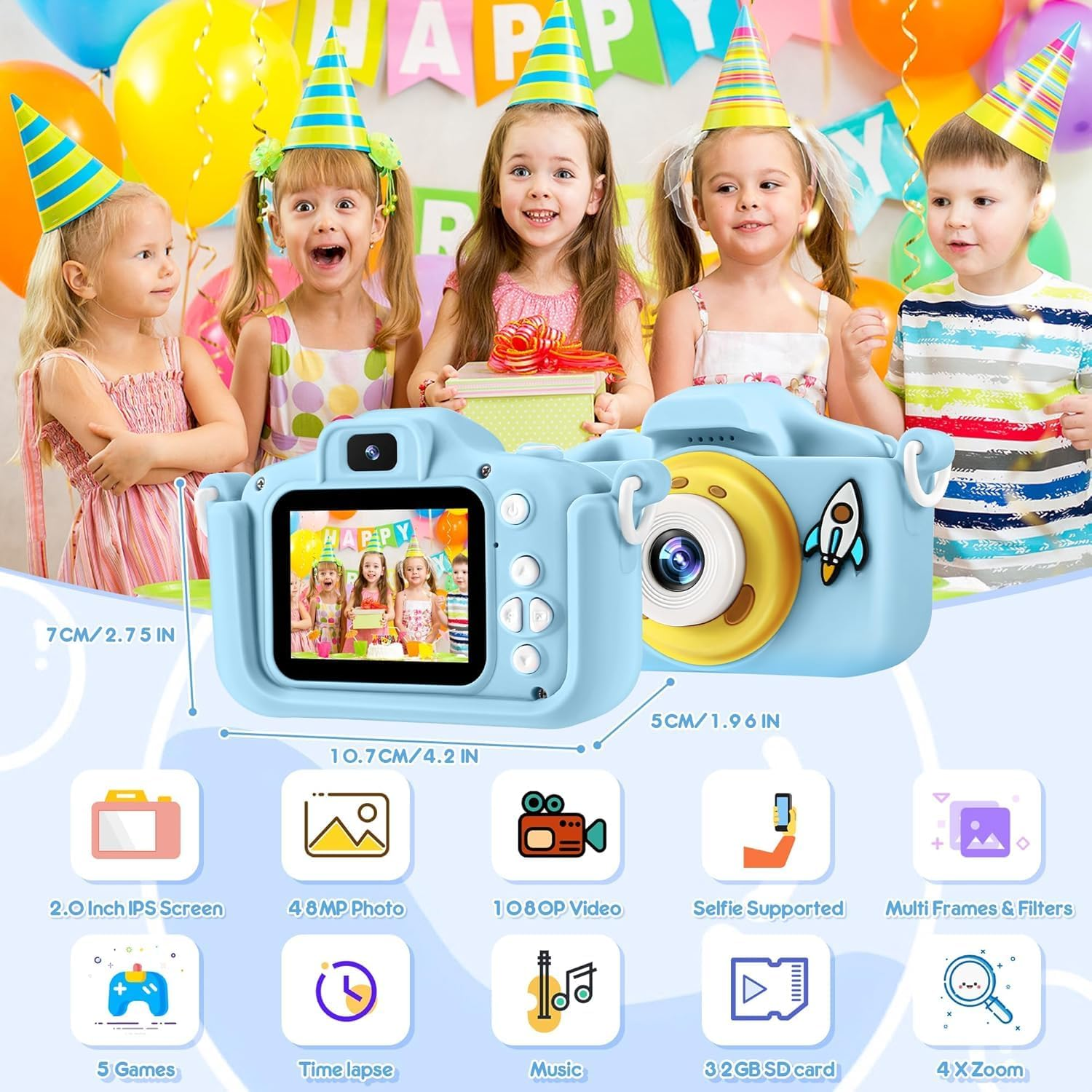 Kids Camera Toys for 3-12 Year Old Boys Girls Children, 1080P HD Portable Child Digital Video Camera with Silicone Cover, Chritmas Birthday Festival Gifts for Toddler with 32G SD Card (Astronaut Blue) - Purple image number 2