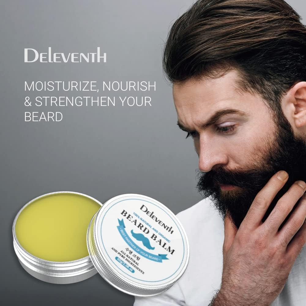 Deleventh Korean Brand Beard Balm 60G / Vitamin E with Natural Oils and Waxes, Soften, Strengthen and Protect for Healthy, Nourishing Beard, Hydrate, Soften & Protect Your Facial Hair (Original)