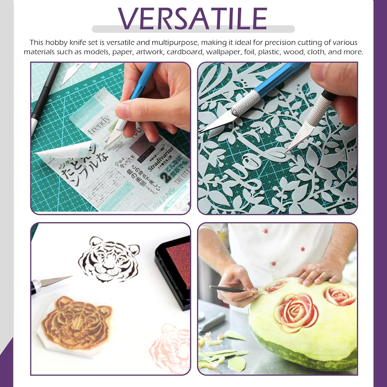 Swpeet 30 Pack in Set, 5Pack 5 Colors Approx 5.6 Inch Sharp Craft Knife, Hobby Knife, Stainless Steel Precision Cutter with 25 Pack Replacement Blades for DIY, Art, Cutting, Carving image number 6