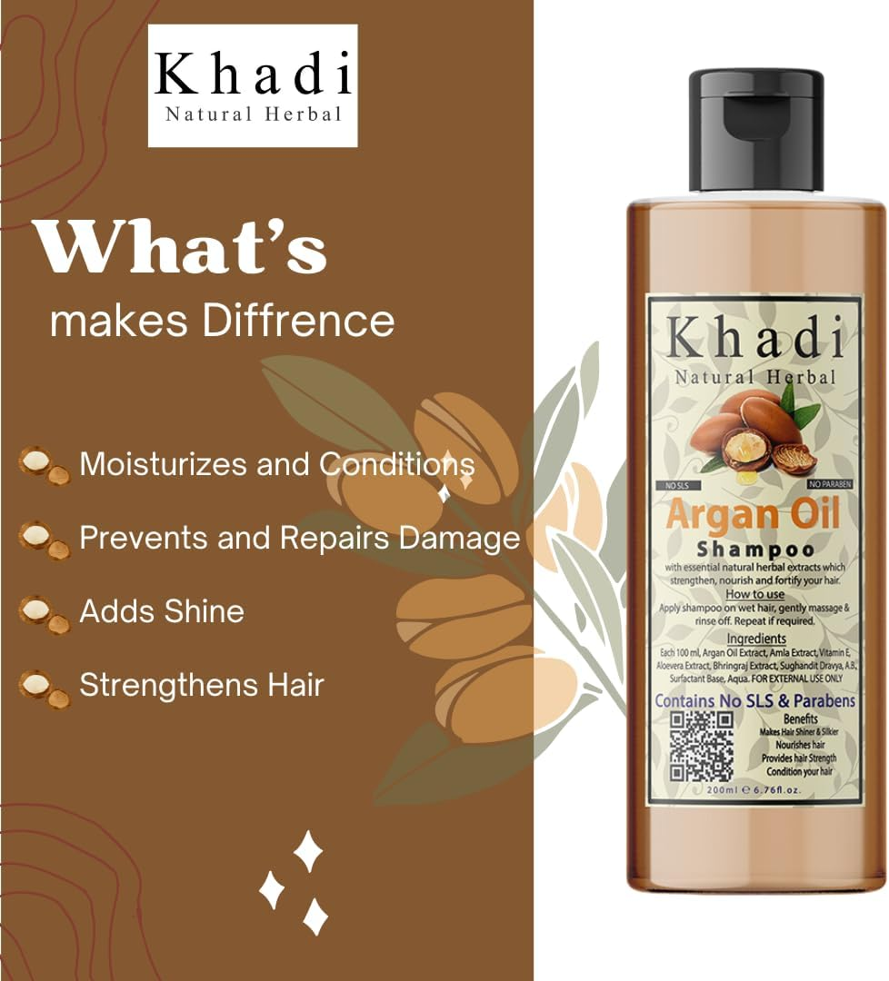 Khadi Natural Herbal Moroccan Argan Hair Shampoo with Organic Argan Oil (No SLS & Paraben), 200Ml (Argan Oil Shampoo) image number 4
