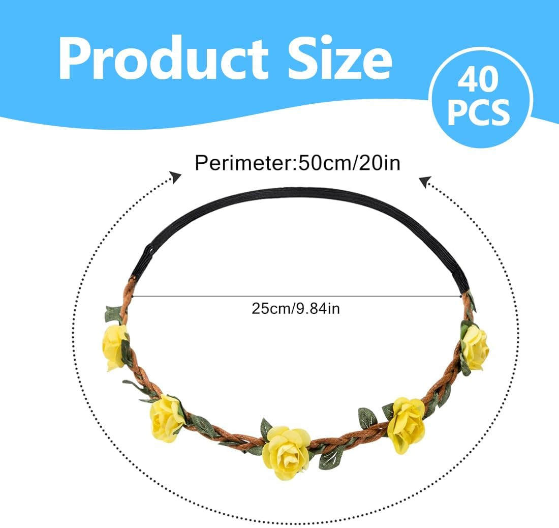 WUSJCOF Pack of 6 Wedding Rose Flower Crown Headband, Simulation Flower Bridal Headband, Flowers Headband for Travel Photography, Festival Wedding and Party, Women, Girls image number 2