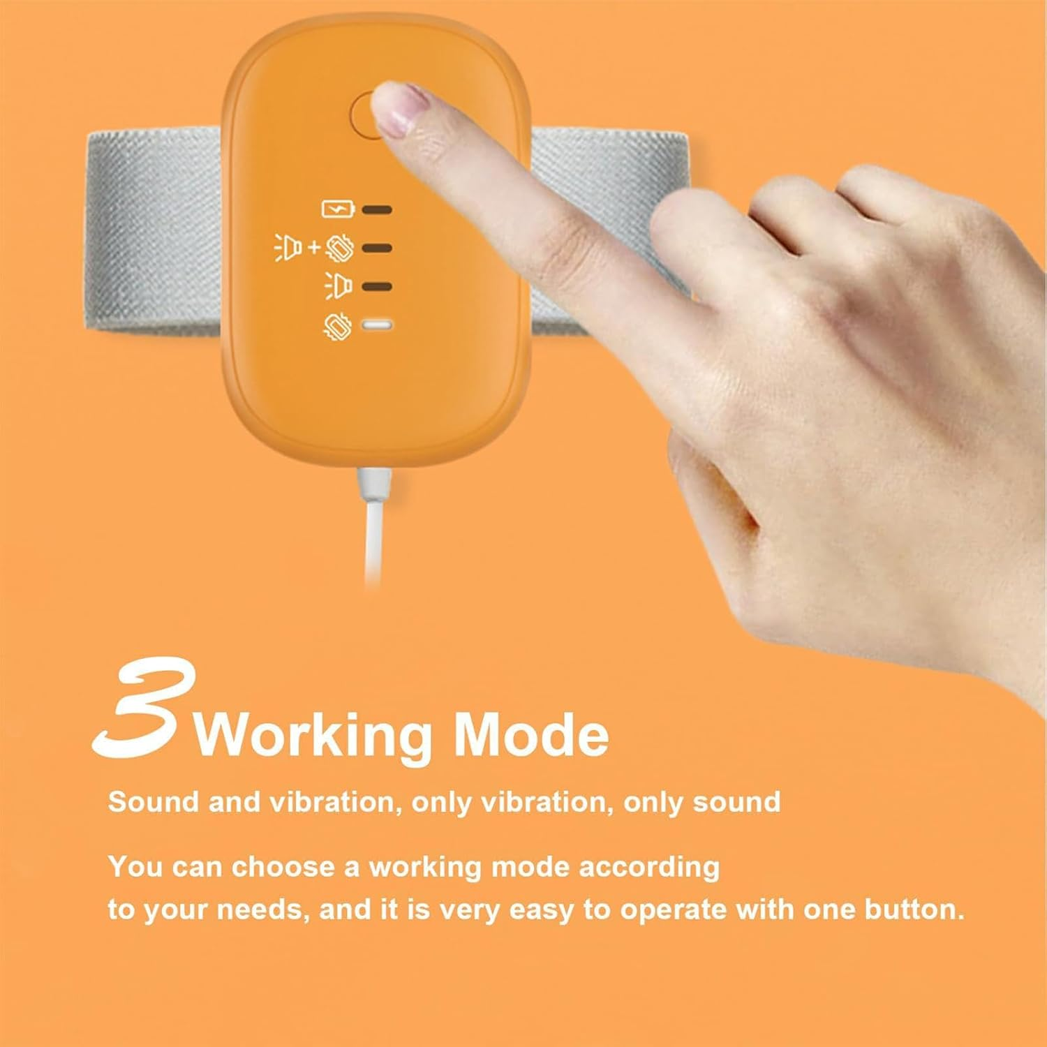 Night Potty Alarm - Bedwetting Device, USB Rechargeable | 3 Mode Sound and Vibrating Alert, Safe Help for Girls, Boys, , Seniors, Night Use - Orange Magnetic Style image number 6