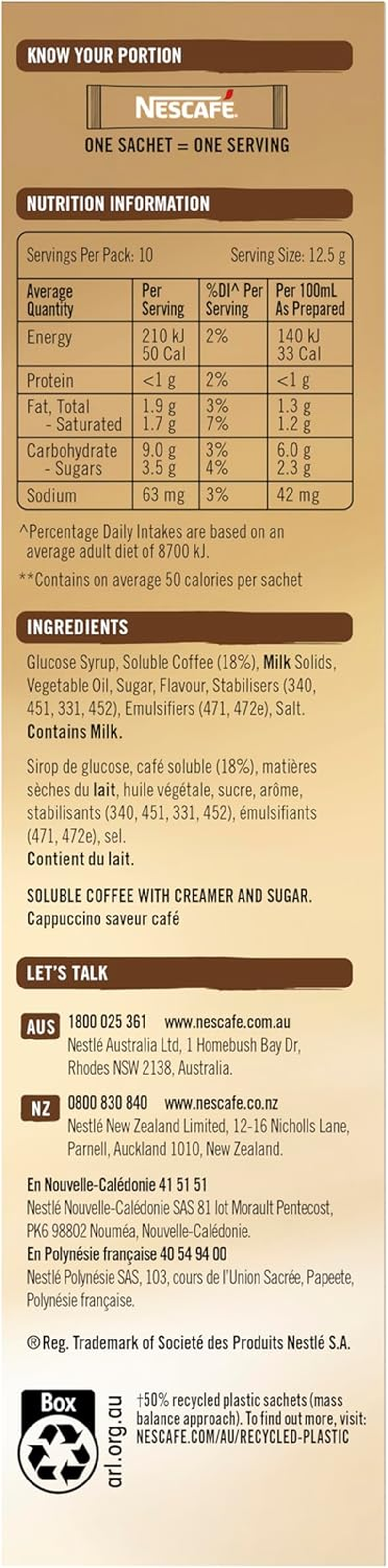 Nescafe Menu Cappuccino Instant Coffee 12.5 G (Pack of 10) image number 2