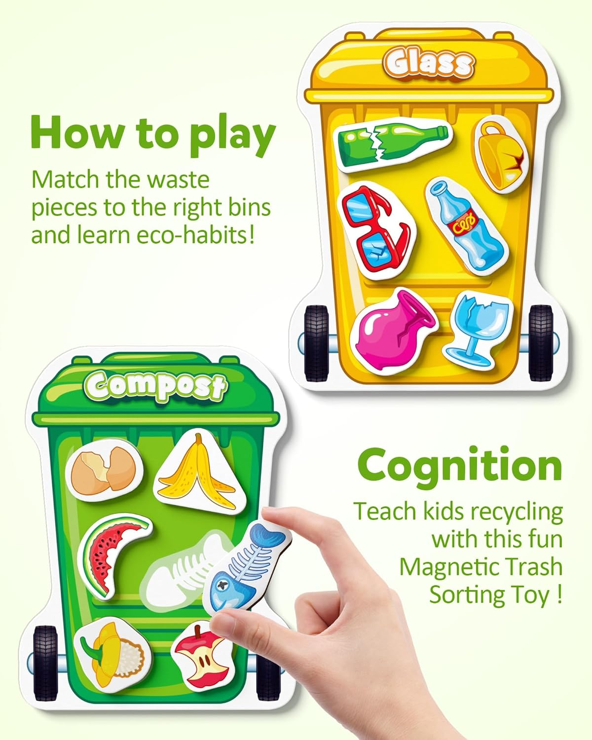 Coogam Magnetic Garbage Sorting Game, Montessori Travel Toys for Road Trip Airplane, Waste Classification and Recycling Learning Educational Gift Toy for 3 4 5 Year Old Kids image number 3