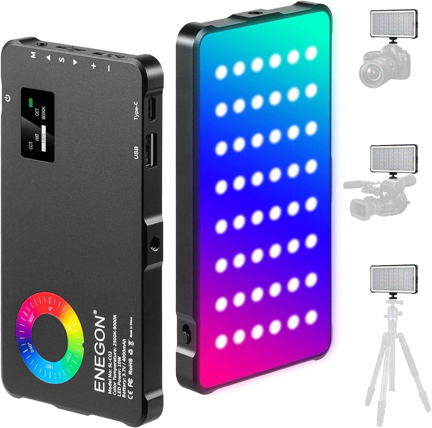 ENEGON RGB Video Light, 4000Mah Rechargeable Battery, Built-In LED Camera Light, Full Color, 24 Frequent Light Effects, CRI&ge;95 2500-9000K LED Video Light image number 4