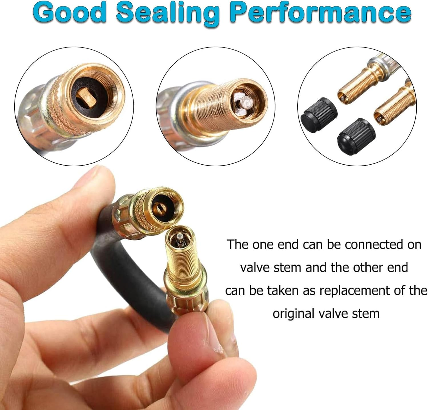 YUENTOEN 2Pcs Tire Valve Extension, Flexible Rubber 160MM Tire Valve Extender Inflatable Hose with 2Pcs 90 Degree Brass Tire Valve Stem Extension Adaptor for Cars Truck Motorcycle Bike image number 1