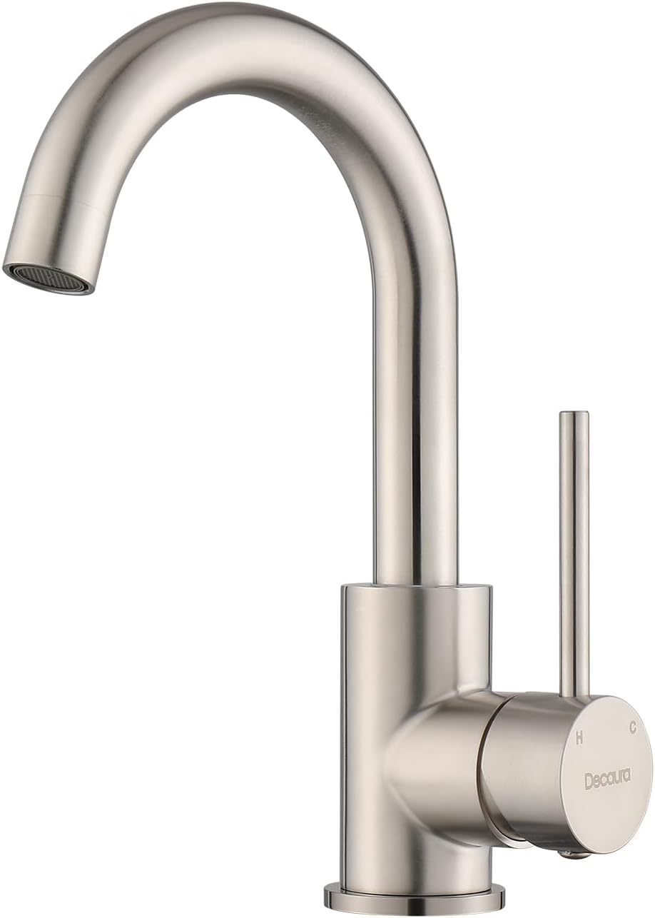 Decaura Lead-Free Bathroom Basin Mixer Tap with Swivel Spout, Stainless Steel RV Faucet, WELS Bar Tap (Brushed Nickel)