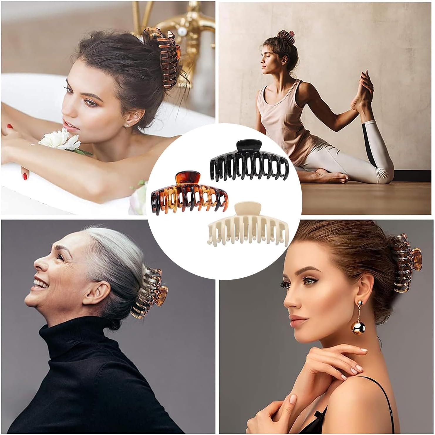 3-Pack Women'S Hair Clips, Claw Clips, Stylish Hair Clips, Strong Holding Hair Clips, Non-Slip Grip Clips, Suitable for Women and Girls Thick, Thin Hair (Three Colors) image number 6