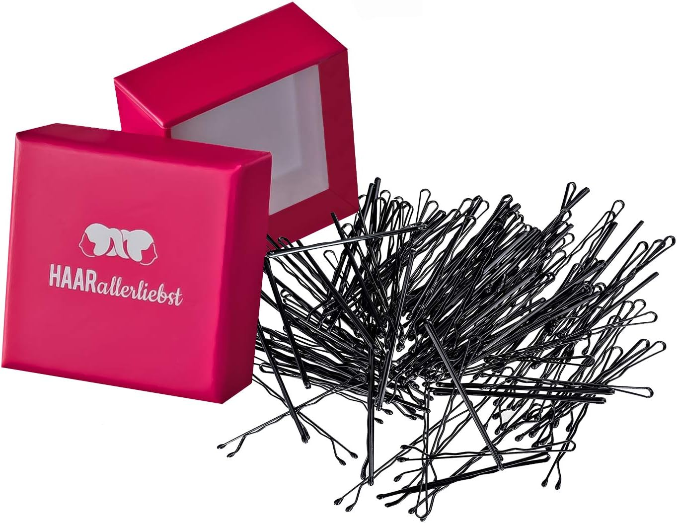 Haarallerliebst Hair Clips (Black, Pack of 50, 5 Cm) with Box for Storage (50; Box Colour: White)