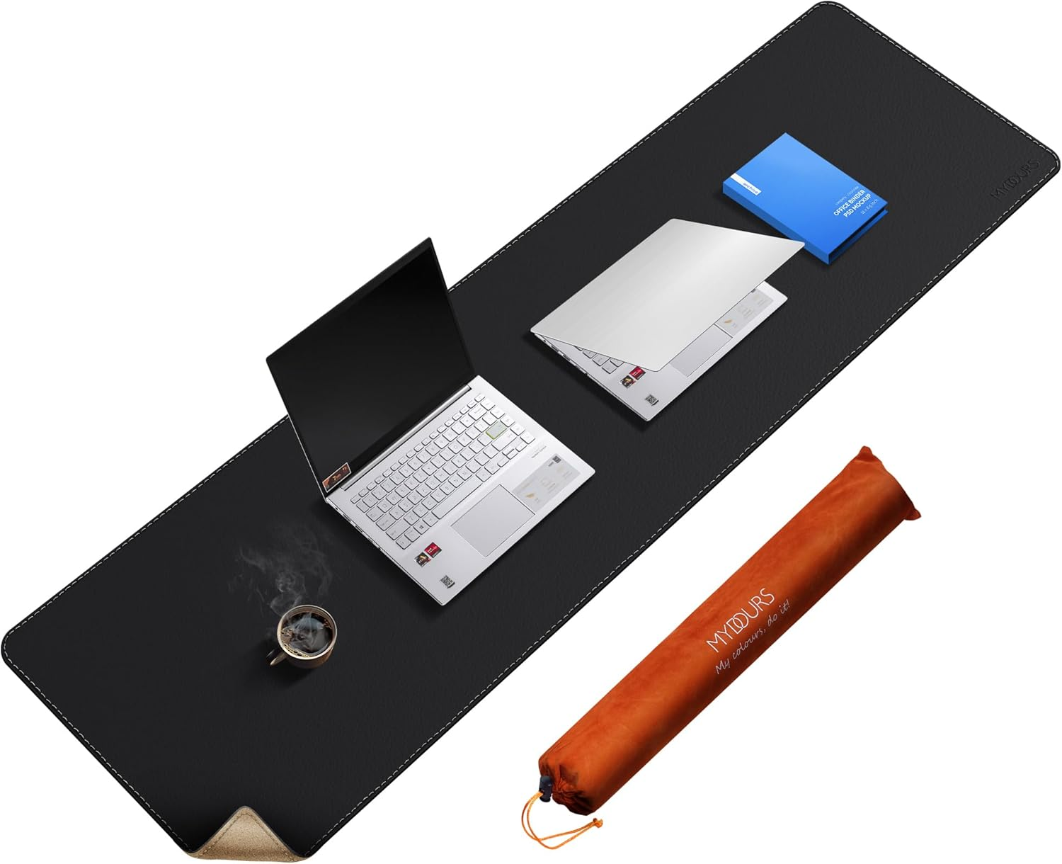 Mydours Dual-Sided Desk Pad, 100X50Cm Large Mouse Pad Natural Cork & PU Leather for Office and Home Work, Waterproof Computer Desk Mats Protector on the Top of Desks (Brown)