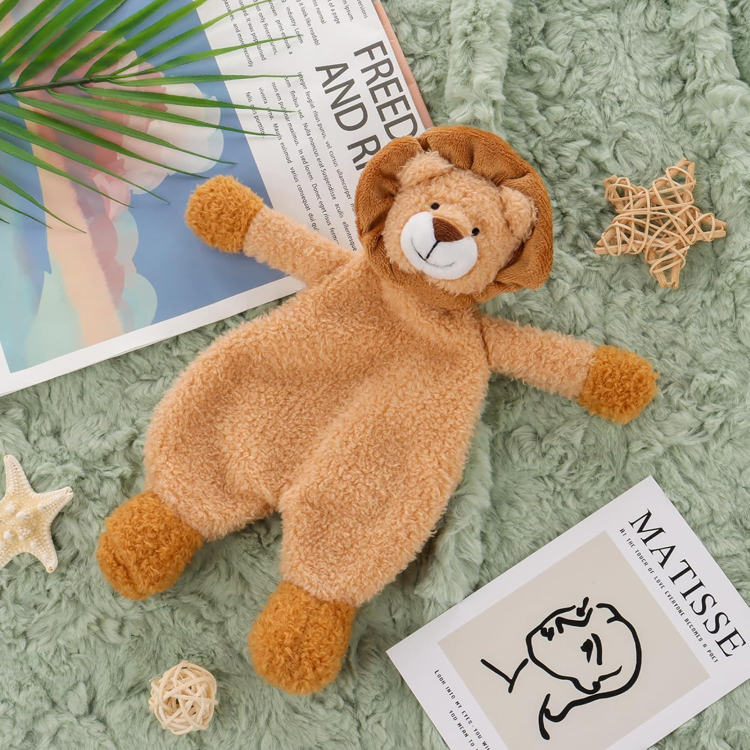 Apricot Lamb Snuggler Plush Infant Stuffed Animals Hug Lion Security Blanket Plush Baby Lovey (Hug Lion, 10Inches) image number 1