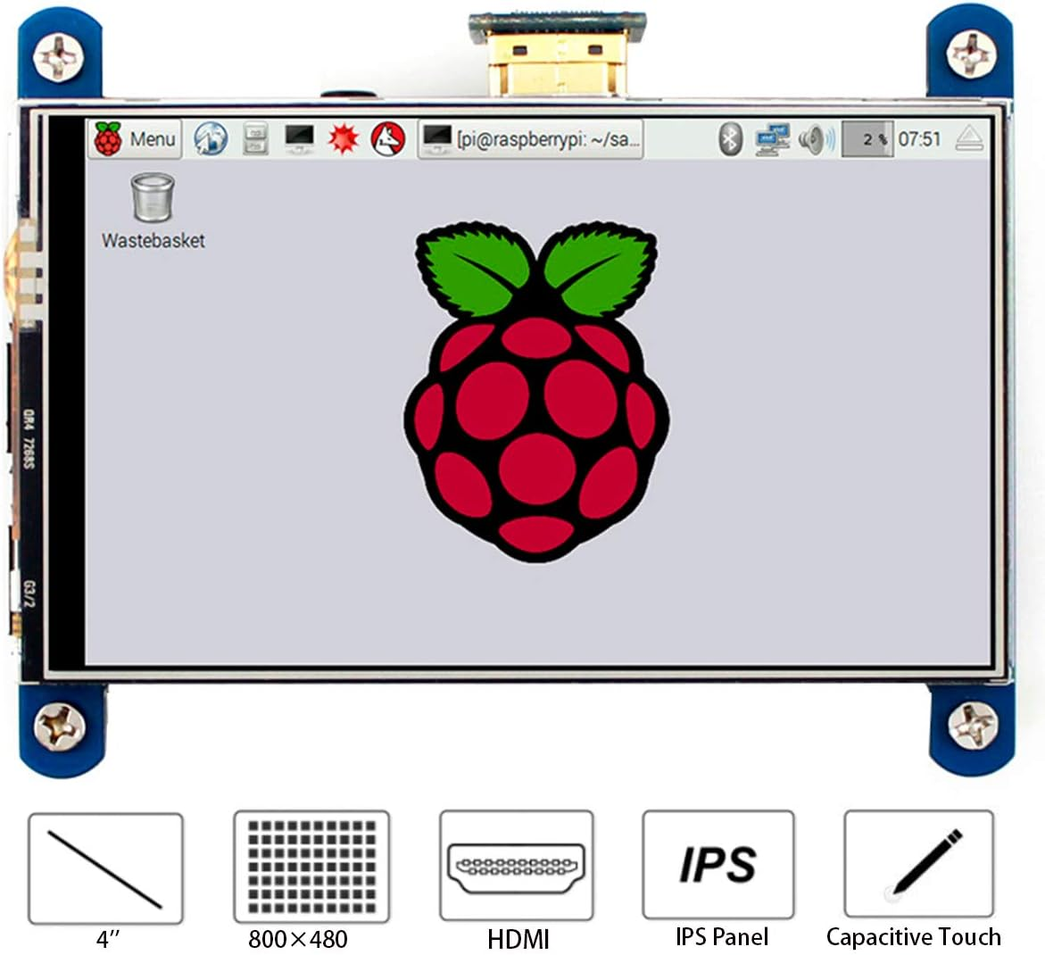 4 Inch HDMI LCD IPS Display 800X480 Resolution Resistive Touch Screen HDMI Interface for Raspberry Pi 4B/3B+/3B/2B/B+/A+/Zero W,Support Raspbian/Ubuntu/Kali/Retropie
