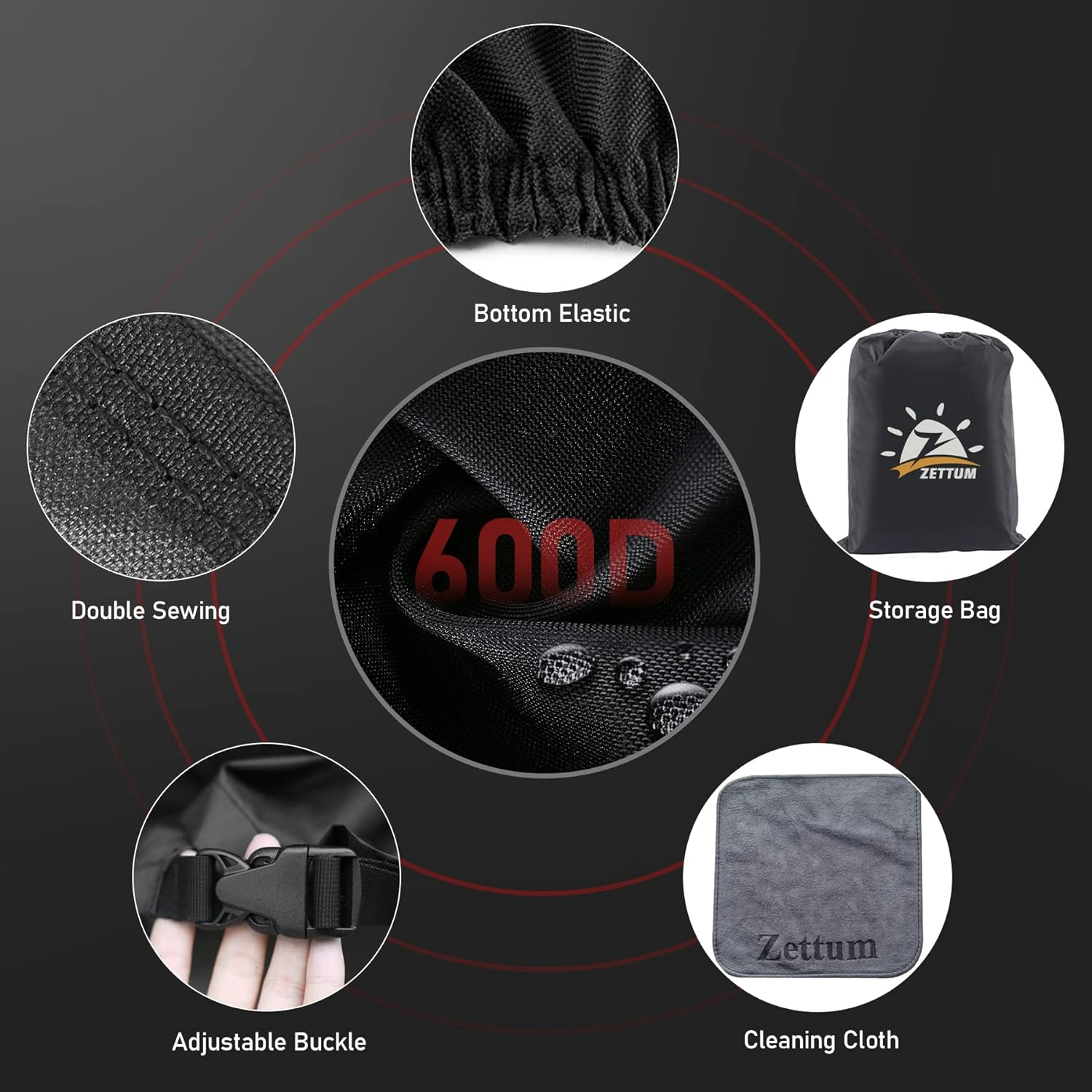 Zettum Zero Turn Mower Cover - Zero-Turn Lawn Mower Covers Waterproof & Heavy Duty, 600D Outdoor Universal Fit Mower Cover with Storage Bag for Greenworks, EGO, Craftsman, Husqvarna, Honda and More image number 5