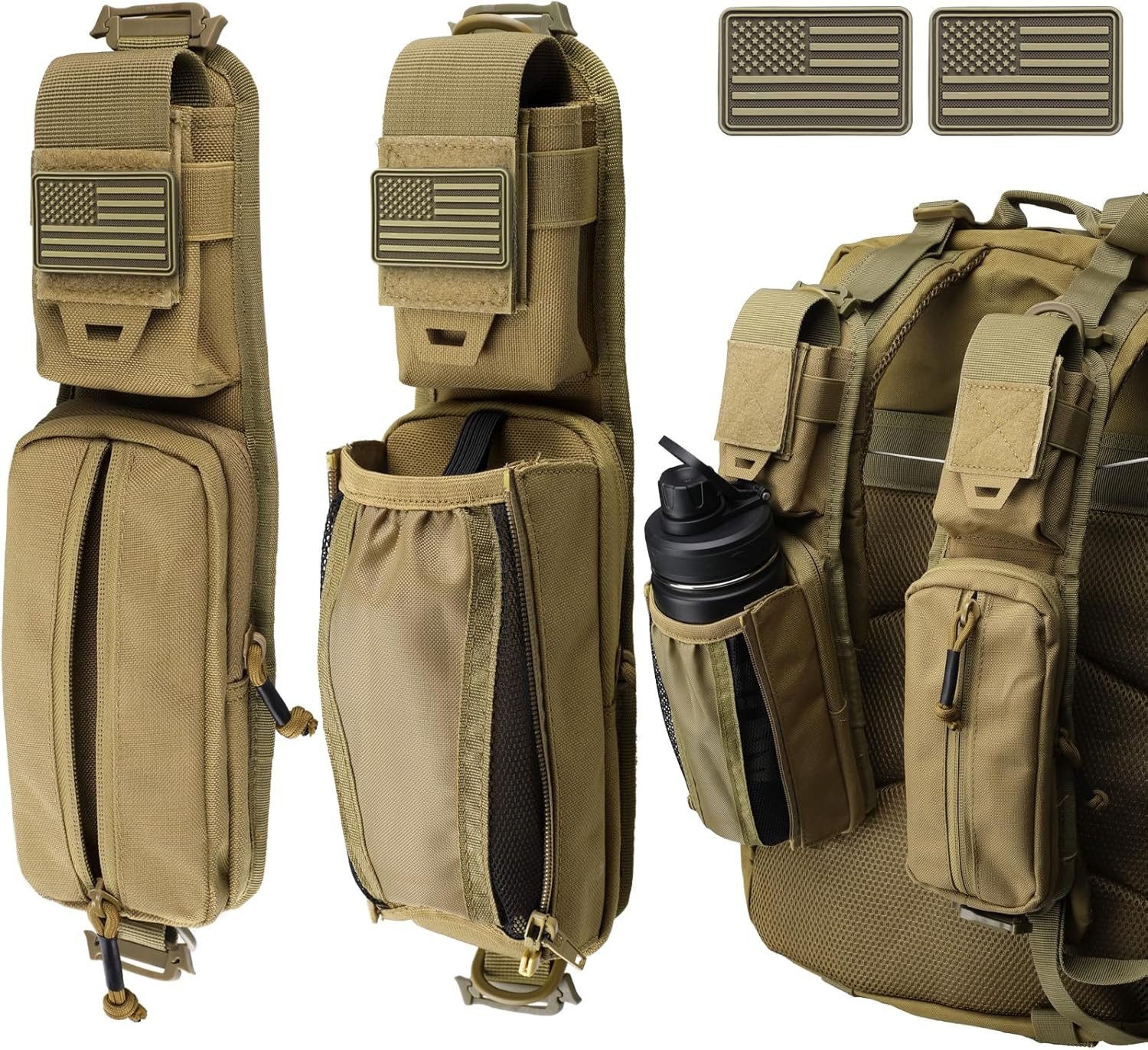 WYNEX Molle Tactical Pouches of Water Bottle Pouch Version, Tactical Accessories Backpack Strap Pouch Water Bottle Carrier Holder Molle Accessories for Backpacks image number 2