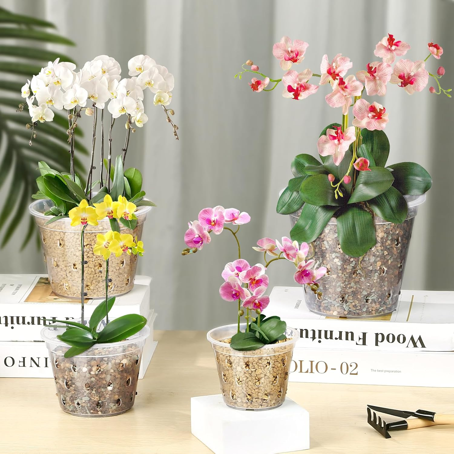 RAOOKIF 4 5 6 7 Inch Clear Orchid Pots for Repotting, 8 Pack Plastic Orchid Pots with Holes, Clear Pots for Orchid (4 Inch) image number 4