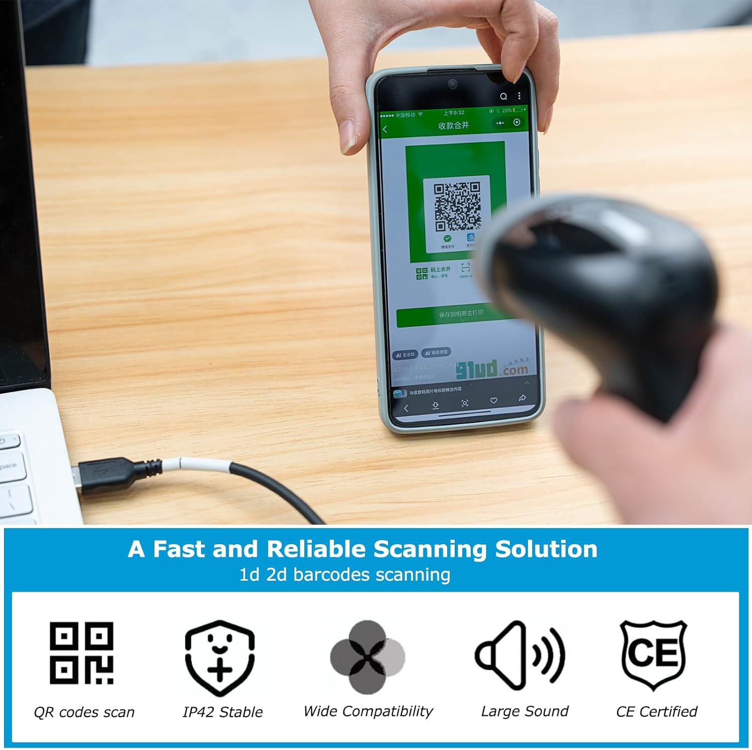 TEEMI 2D USB Barcode Scanner with Stand, 1D/QR Code Reader for Inventory, Handsfree Scanning Gun for Warehouse, Library, Supermarket &ndash; Supports Virtual COM Port image number 5