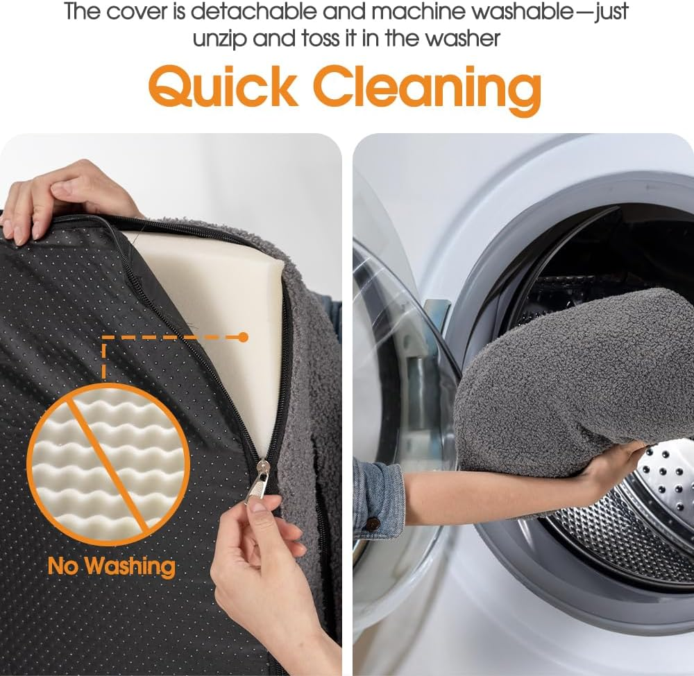 Orthopedic Dog Bed for Large Dogs, Memory Foam Pet Bed with Removable Washable Cover, Non-Slip Bottom and Egg-Crate Foam Big Dog Couch - Grey image number 4