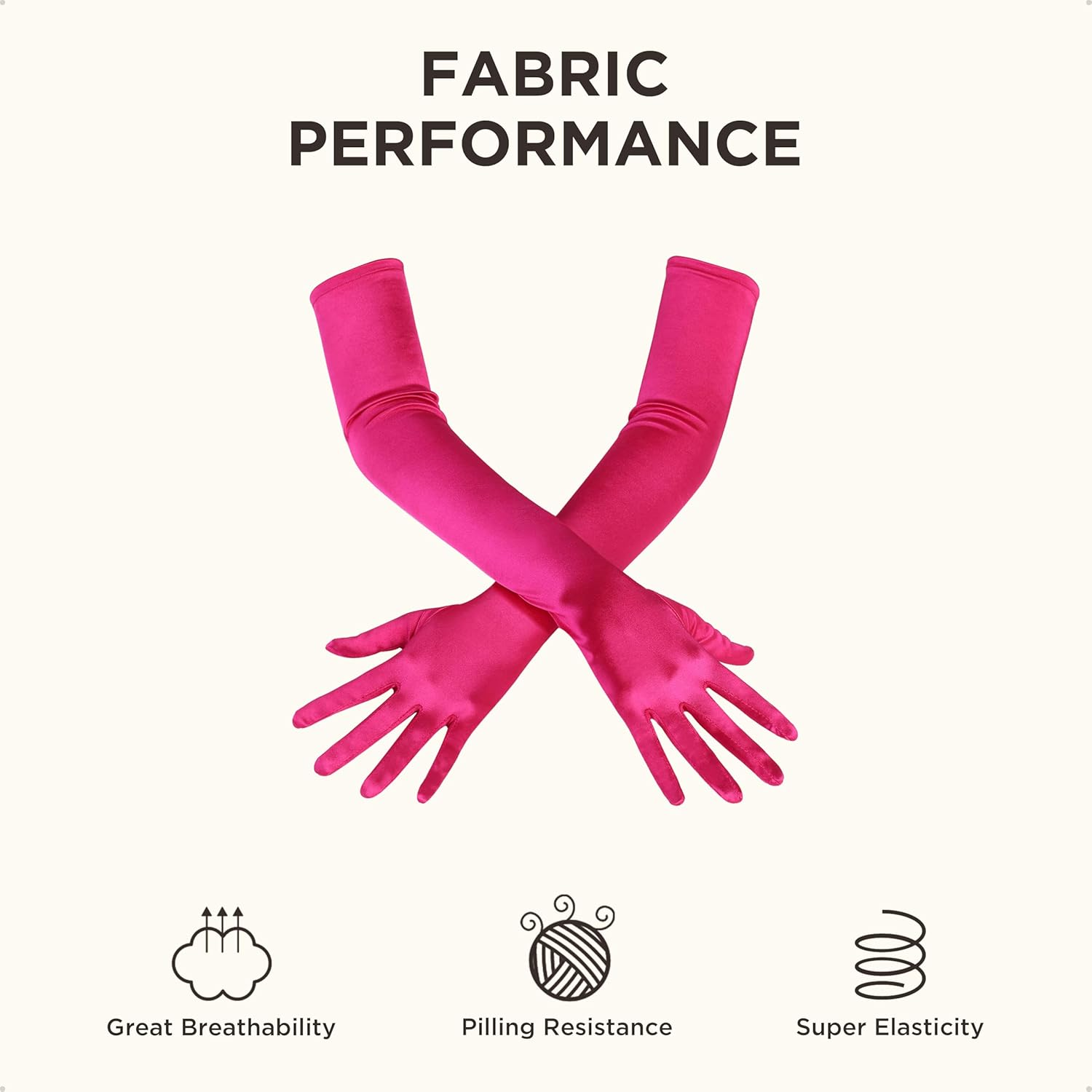 BABEYOND Long Opera Party 1920S Satin Tea Party Gloves Costume Stretchy Adult Size Elbow Length - 70Cm-Black image number 4