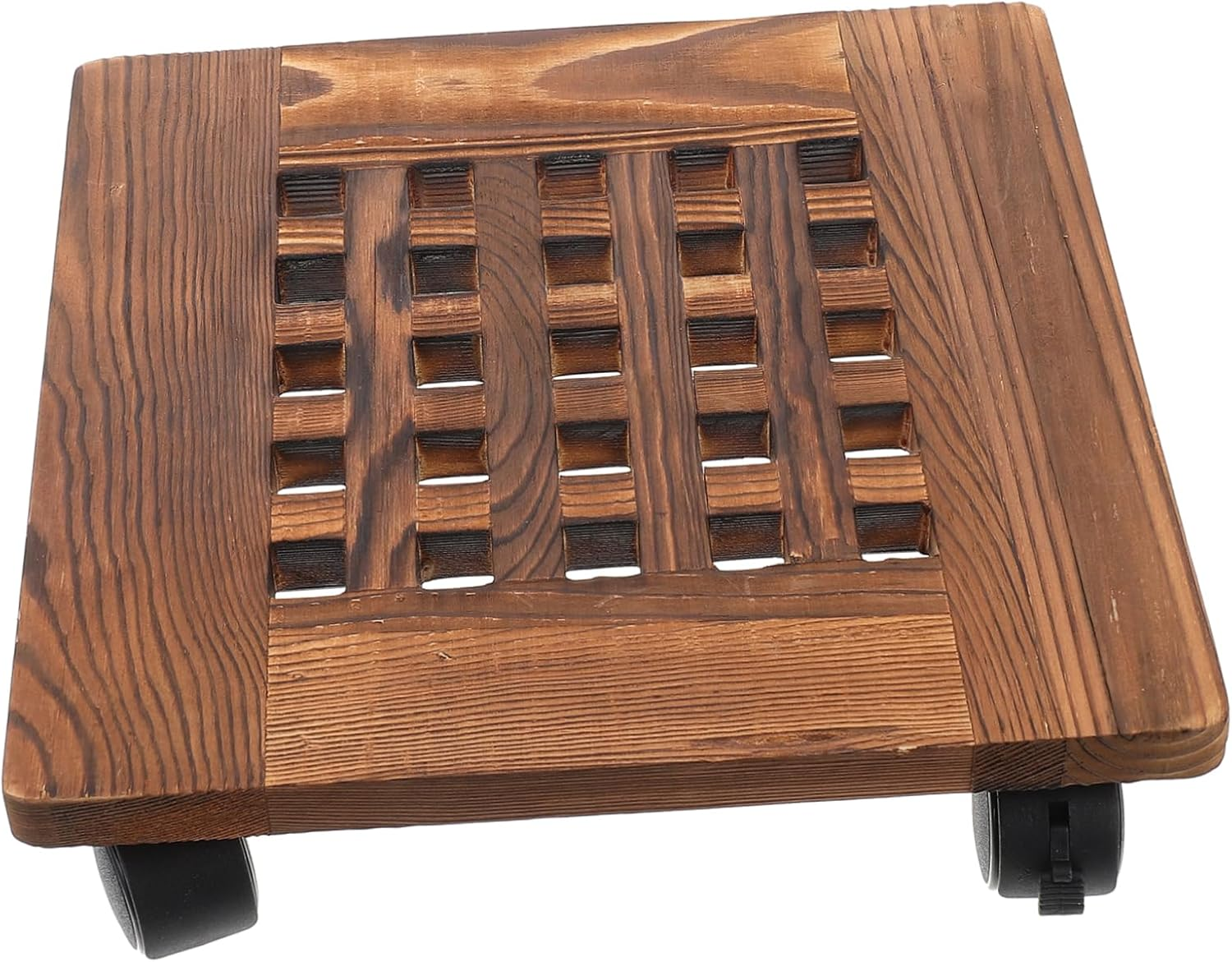 Solid Wood Movable Flowerpot Holder Tray with 4 Reinforced Wheels and Brake 30X30Cm, Plant Pot Base Caddy for Indoor and Outdoor Gardening, Sturdy Thickened Plant Stand with Universal Casters image number 4