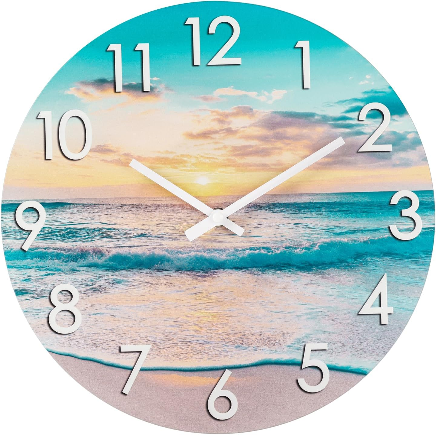 14 Inch Outdoor Clock, Waterproof Indoor/Outdoor Wall Clock with Beach Coastal Theme Large Glass Clock for Patio, Pool, Garden Decor -Blue