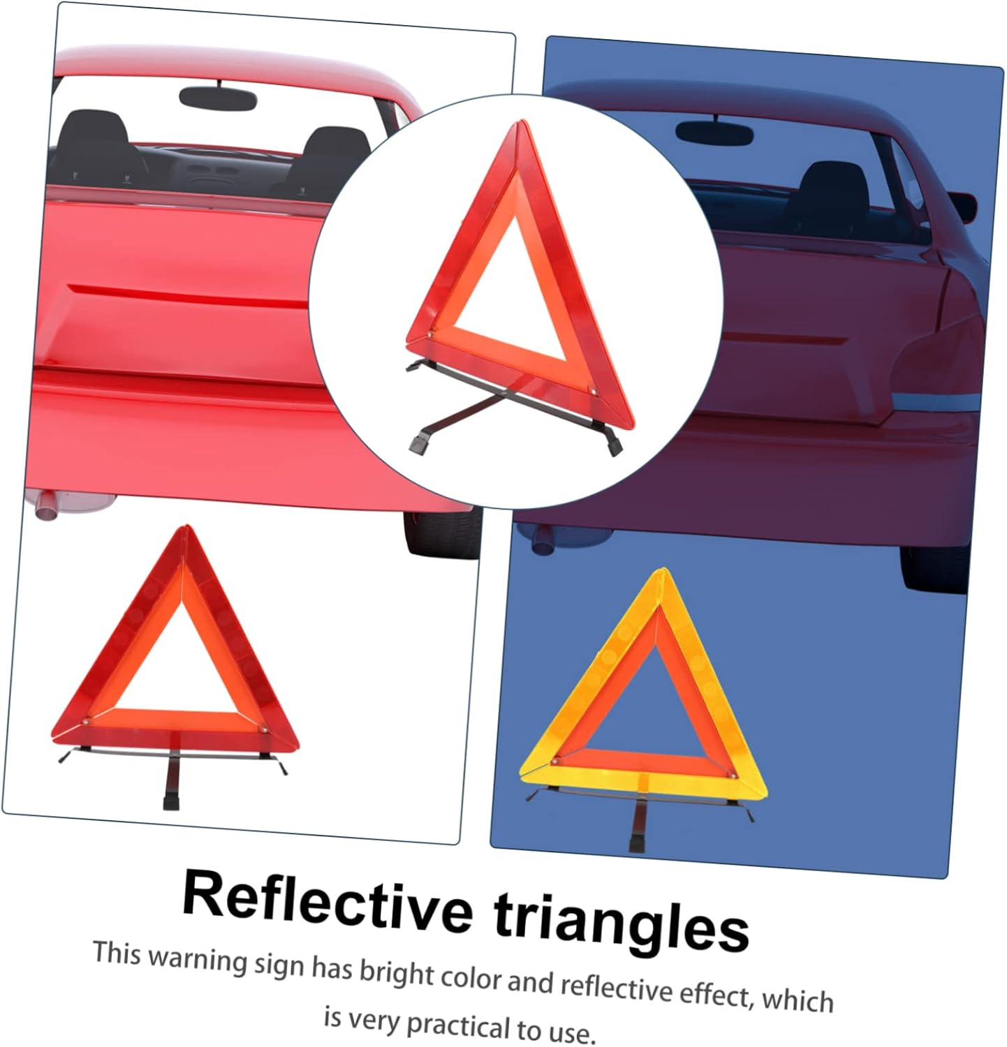 Mikinona Car Warning Triangle Reflective Safety Triangle Roadside Assistance Sturdy Plastic Easy to Use image number 4