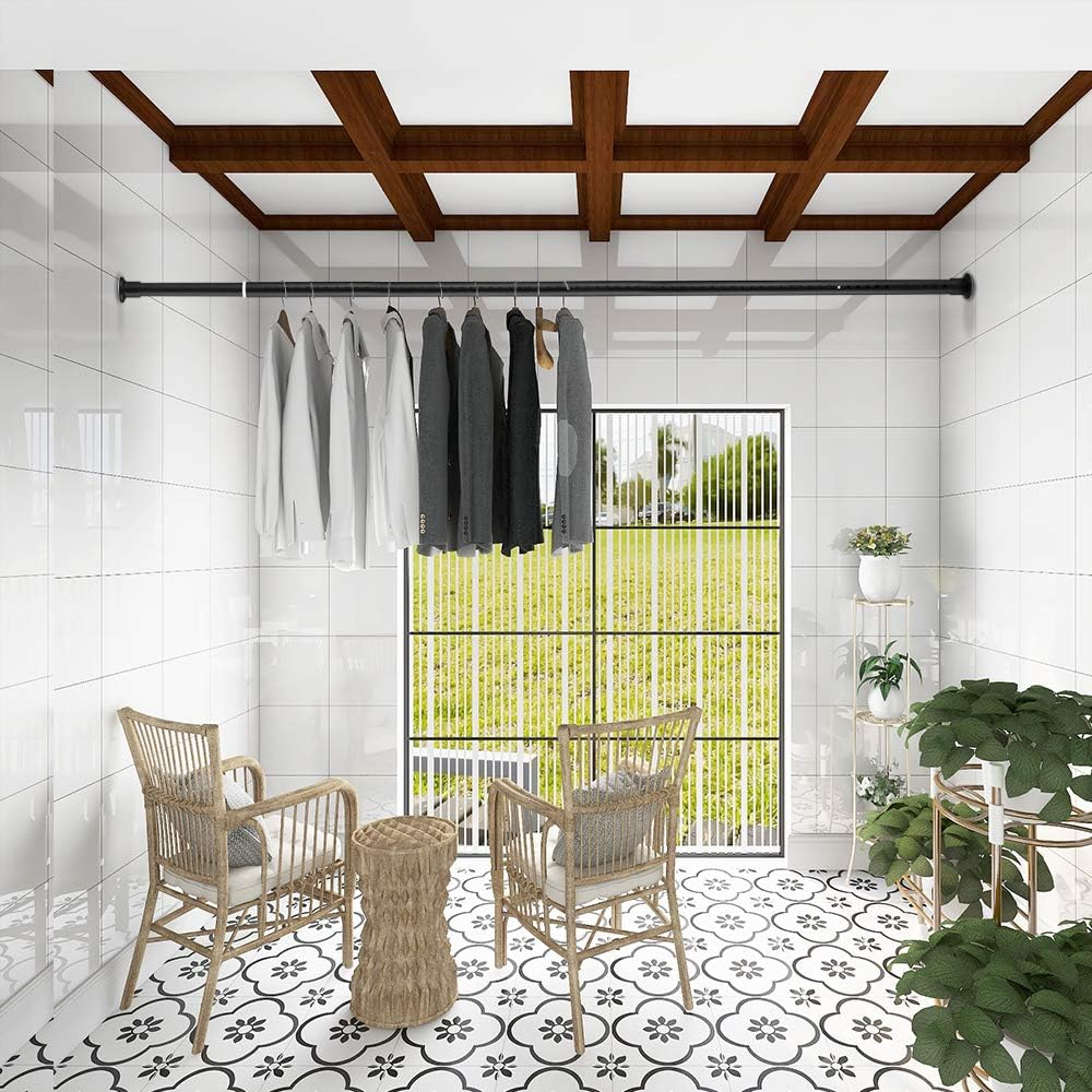 Homease Tension Shower Curtain Rods 82.7-102.4 Inch Room Divider Never Rust Adjustable Spring Rods for Window Bathroom Balcony Storeroom Laundry Non-Slip No Drilling Easy to Install Black Matte image number 6