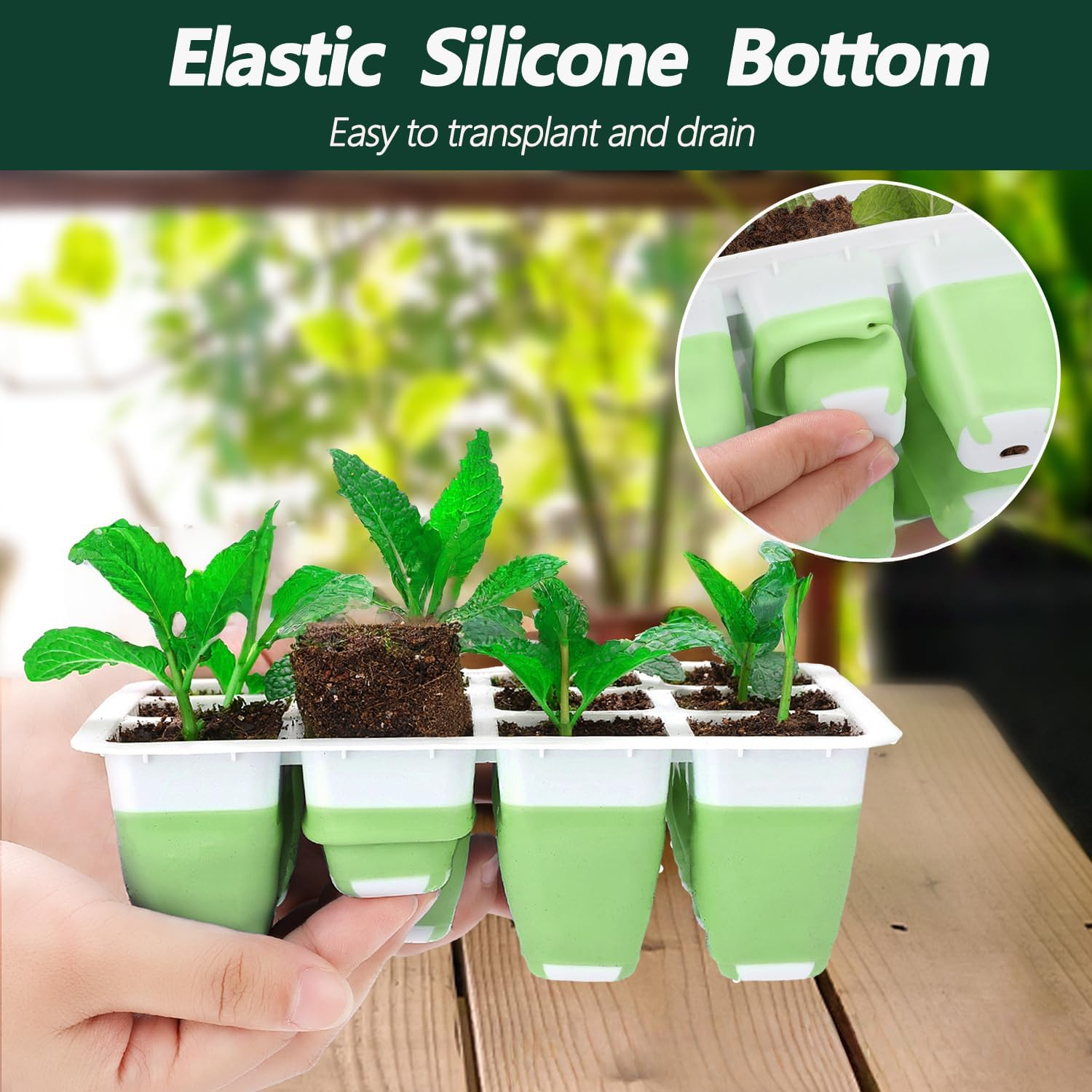 Seed Starter Tray, 12 Cells Indoor Seed Starter Kit, Reusable Flexible Silicone Designed Seedling Starter Trays, 4In Height Germination Tray with Humidity Dome & Lids