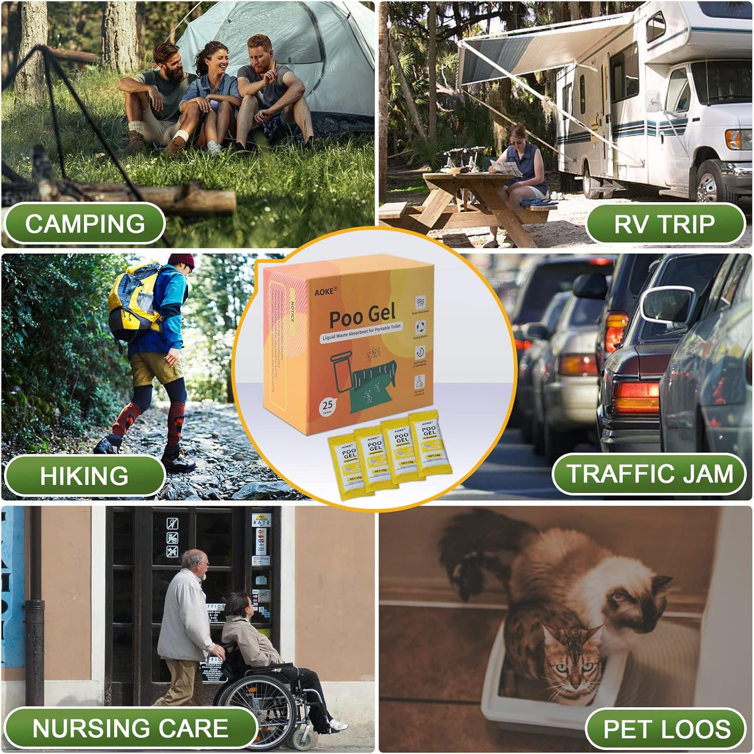 AOKE Portable Toilet Absorbent Gel Powder - Lemon 25 Pack Poo Deodorizing Treatment for Outdoor Camping and Hiking - Lavender60Pcs image number 2