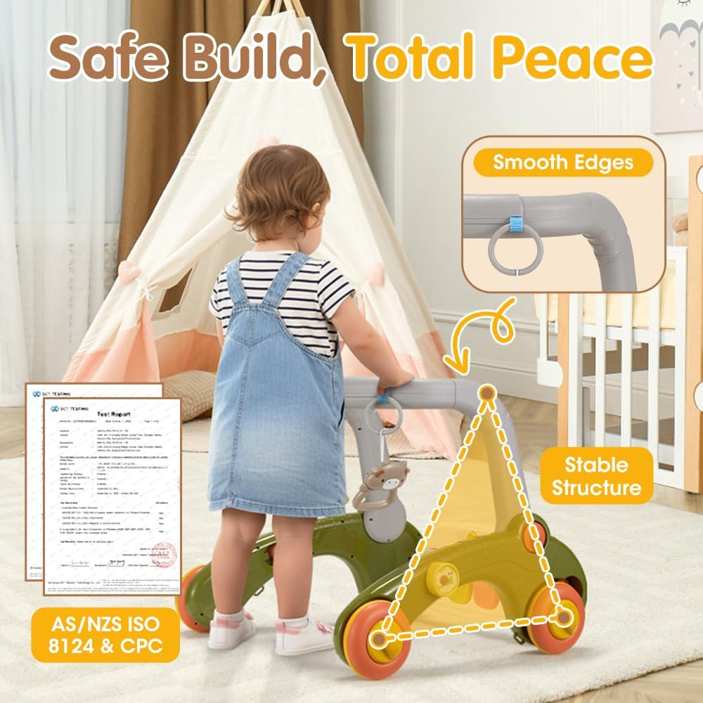 Playpals Baby Play Mat & Gym, Kick and Play Piano Mat & Hanging Toys, Adorable Animal-Themed Baby Play Gym, Tummy Time Mat, Sit-To-Stand Walker & Ride-On Toy for Newborns to Toddlers, Green - Pink image number 2