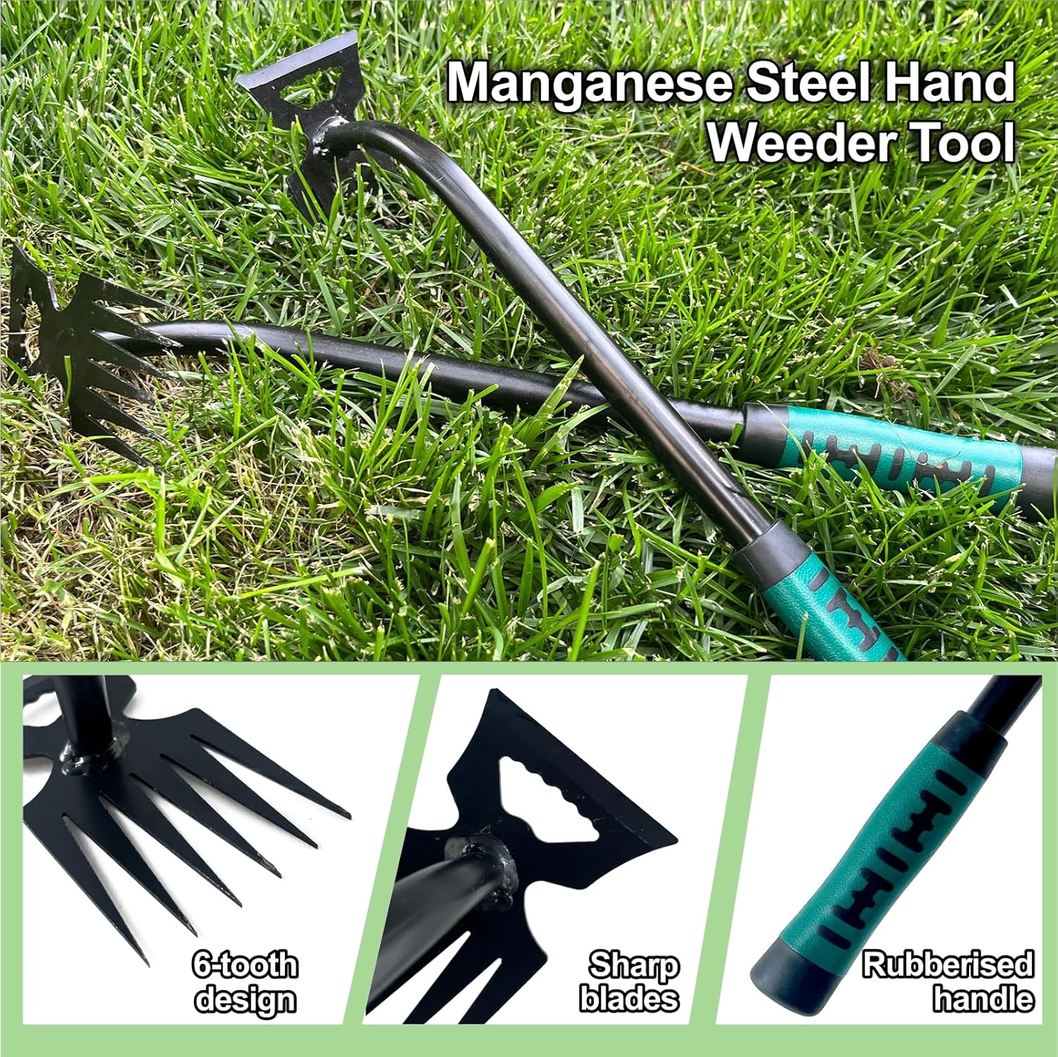 Weed Puller Tool-2Pcs Gardening Hand Weeder Tools, 2024 New Weeding Artifact Uprooting Weeding Tool, Manganese Steel Weed Removal Tool, 6 Teethes Dual Purpose Manual Weed Pulling Tool for Yard Gardenl image number 2